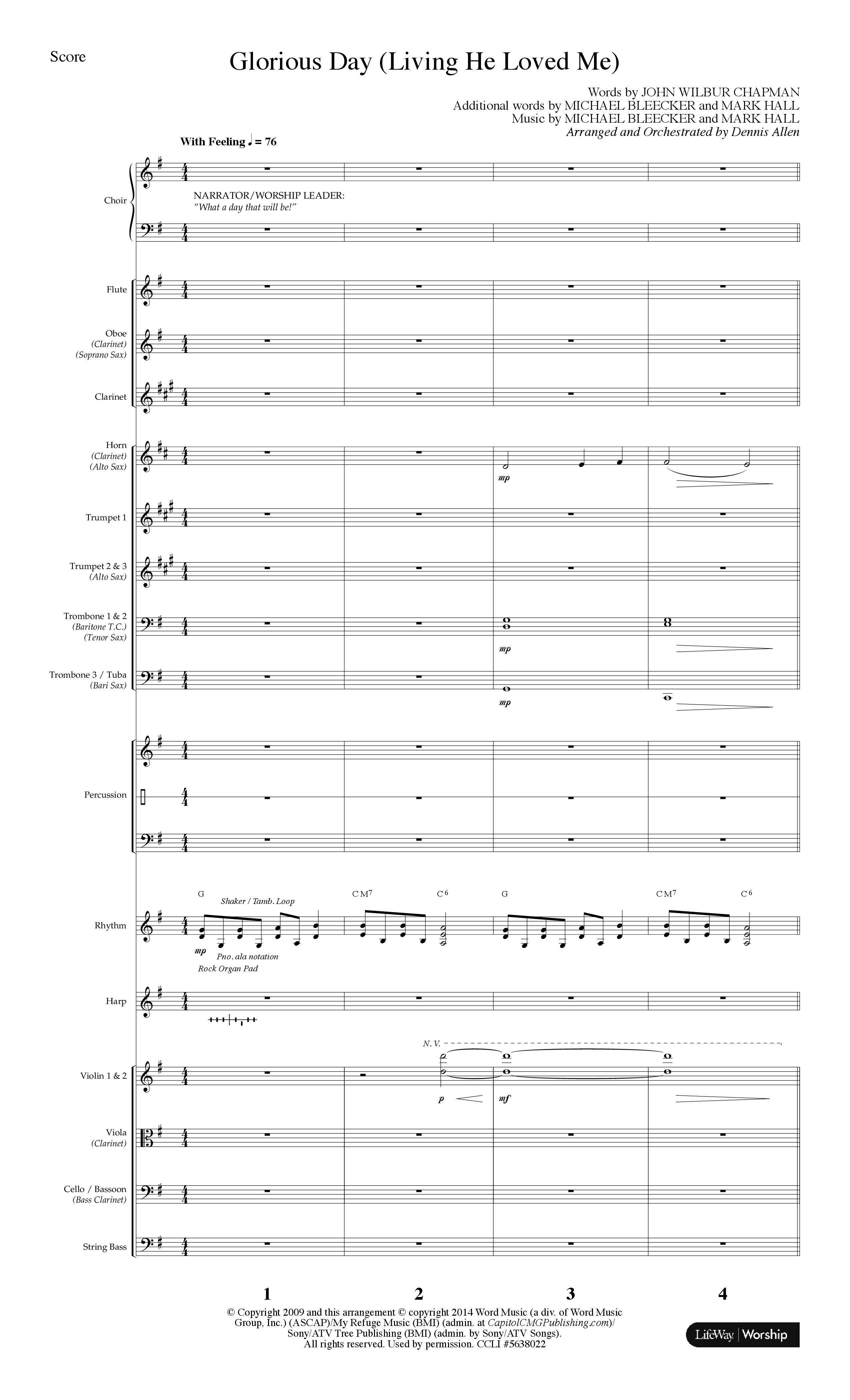 Glorious Day (Living He Loved Me) (Choral Anthem SATB) Orchestration (Lifeway Choral / Arr. Dennis Allen)