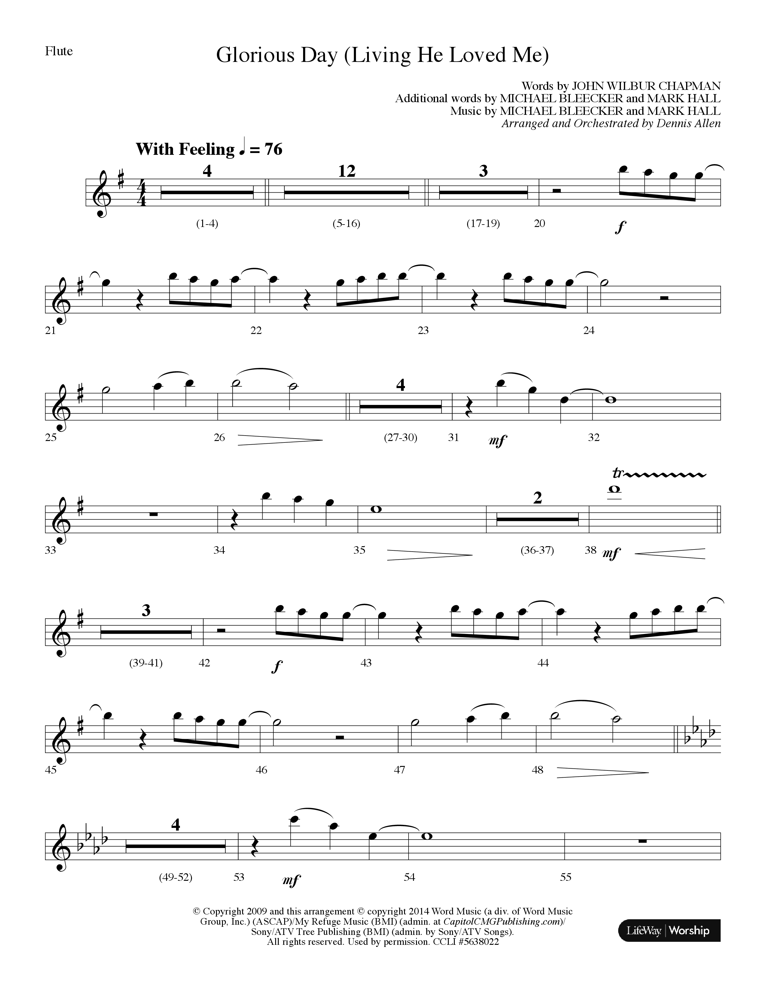 Glorious Day (Living He Loved Me) (Choral Anthem SATB) Flute (Lifeway Choral / Arr. Dennis Allen)