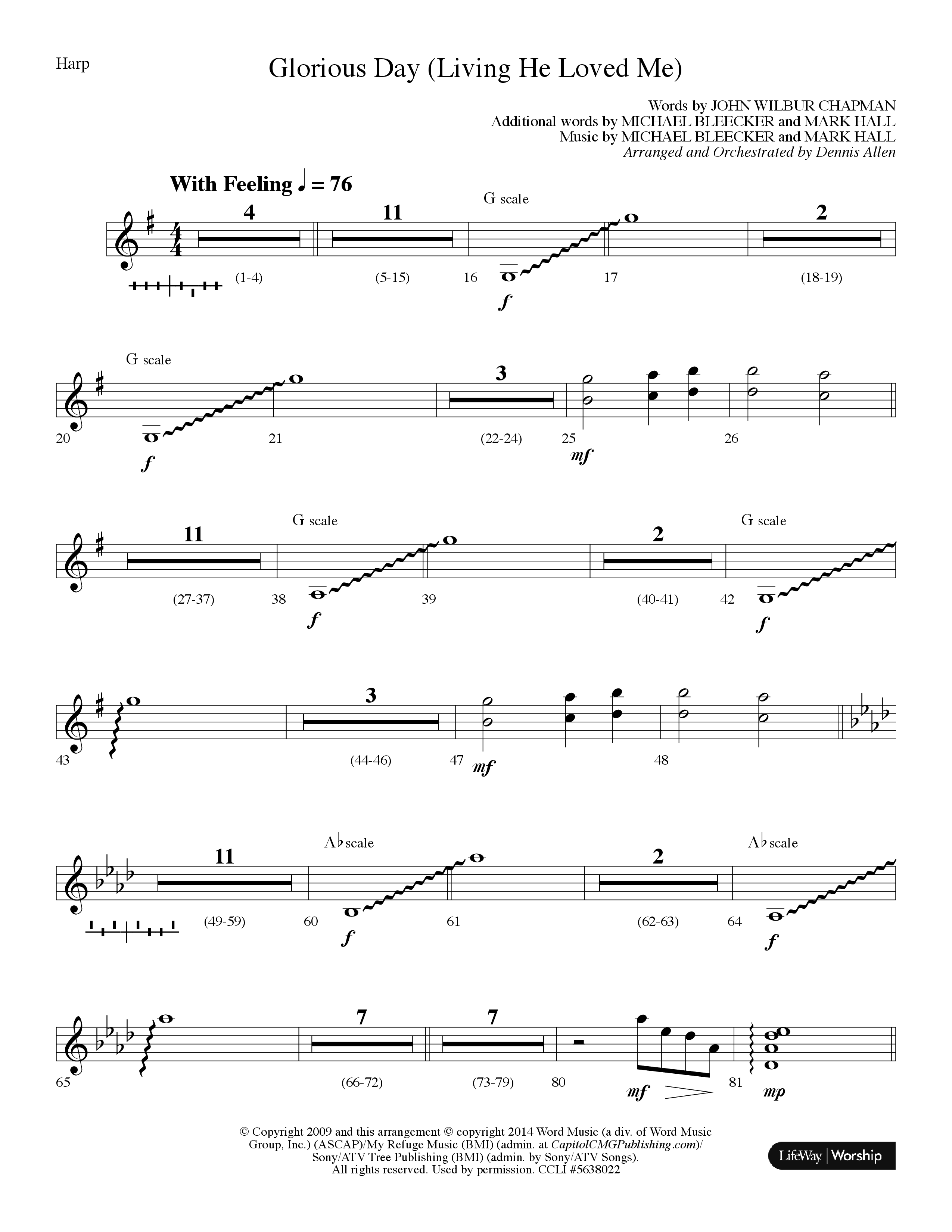 Glorious Day (Living He Loved Me) (Choral Anthem SATB) Harp (Lifeway Choral / Arr. Dennis Allen)