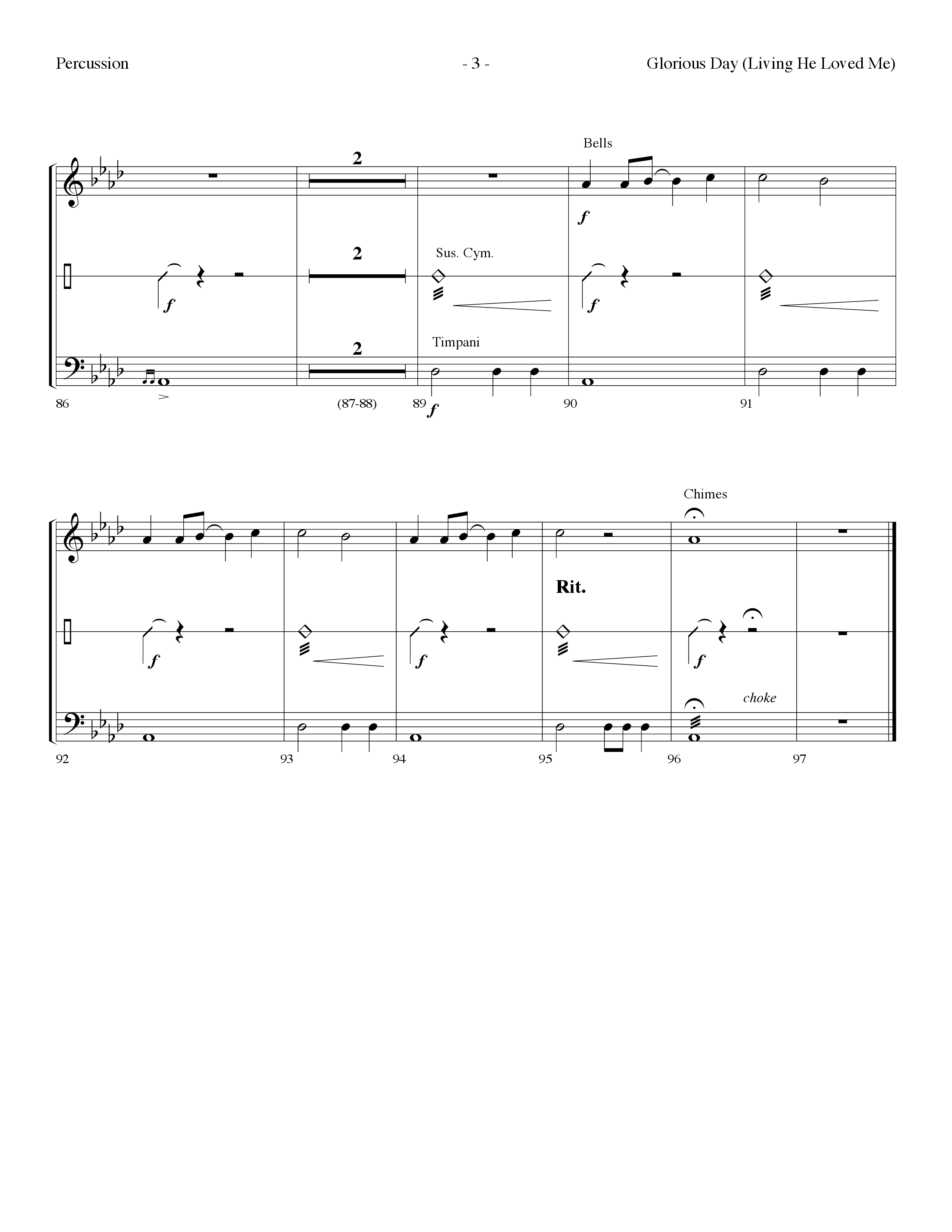 Glorious Day (Living He Loved Me) (Choral Anthem SATB) Percussion (Lifeway Choral / Arr. Dennis Allen)