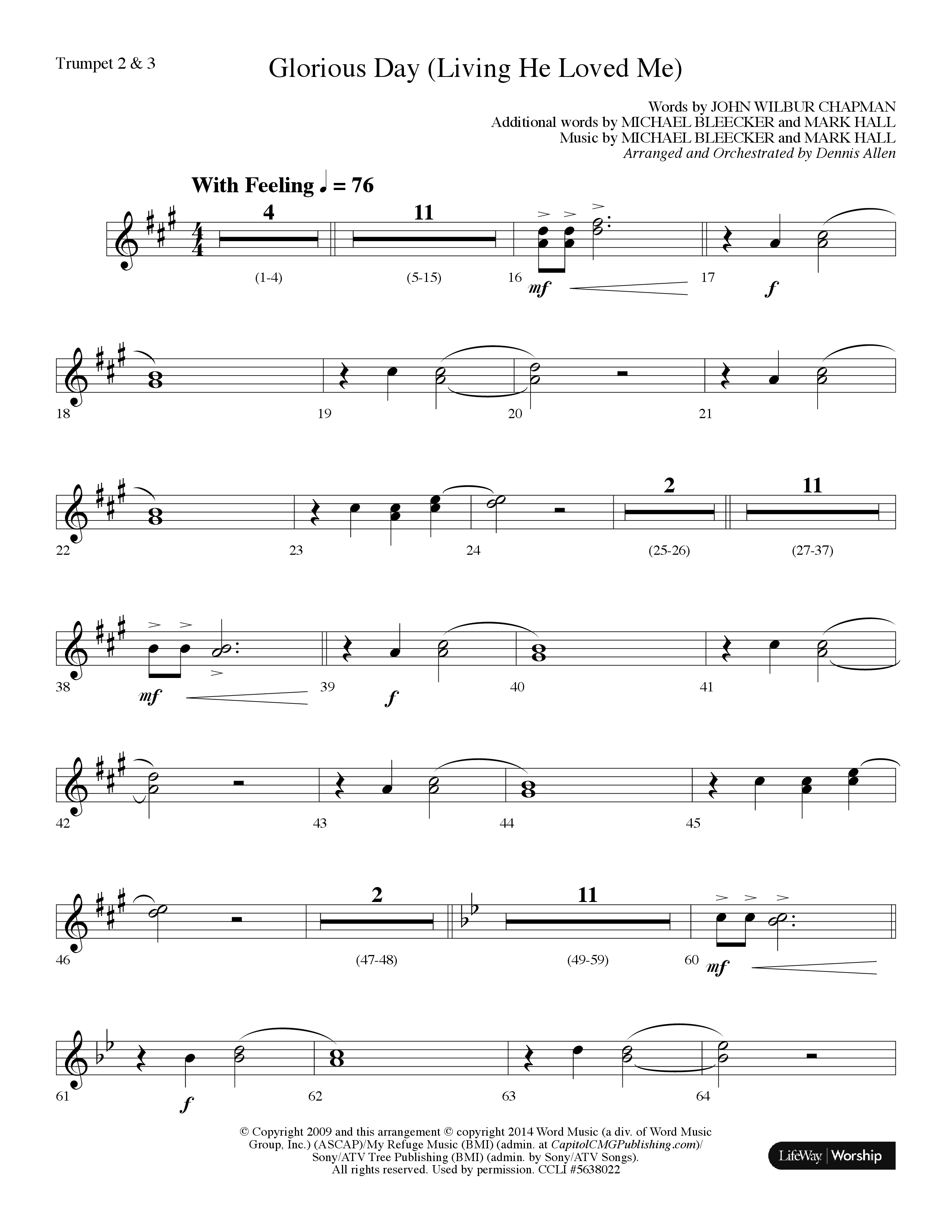 Glorious Day (Living He Loved Me) (Choral Anthem SATB) Trumpet 2/3 (Lifeway Choral / Arr. Dennis Allen)