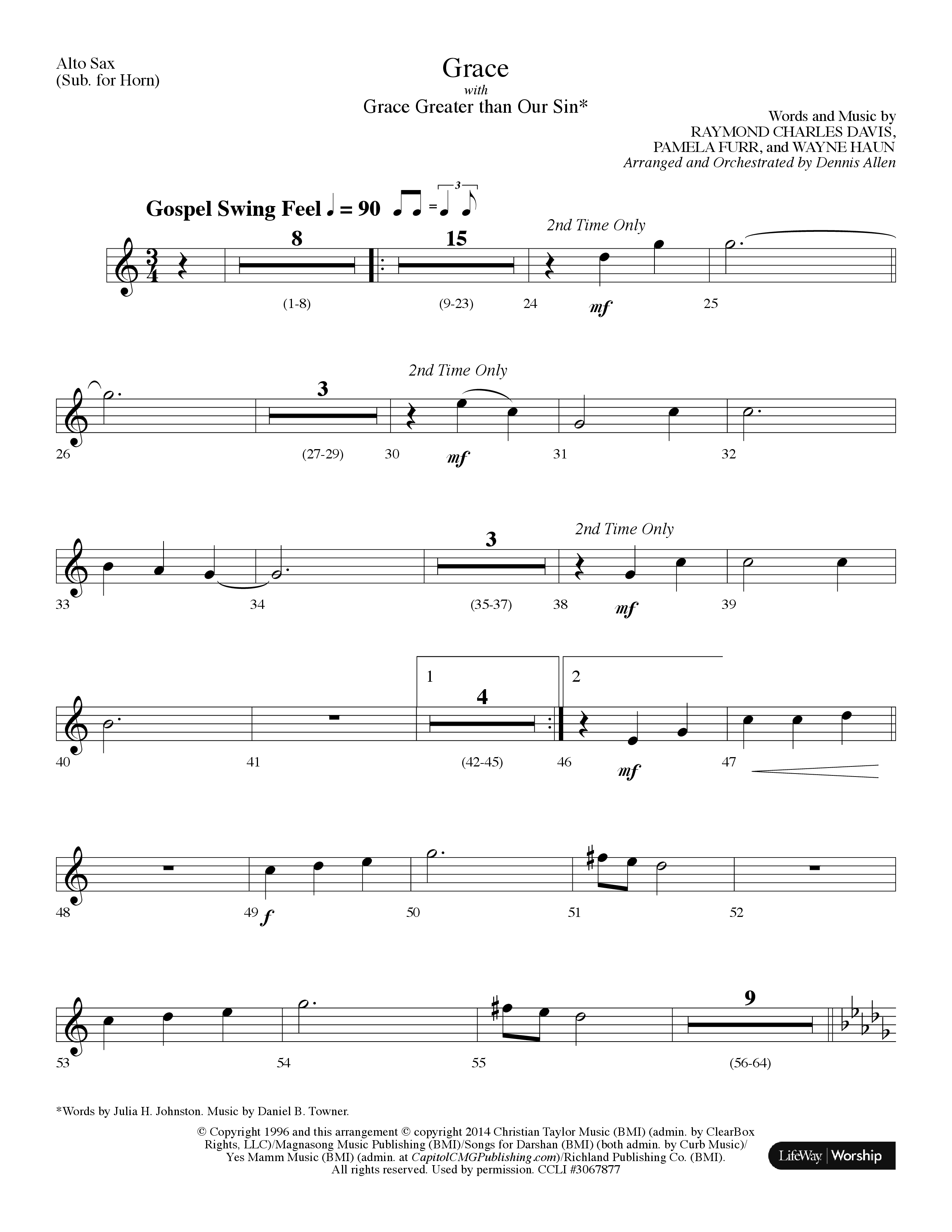 Grace (with Grace Greater Than Our Sin) (Choral Anthem SATB) Alto Sax (Lifeway Choral / Arr. Dennis Allen)