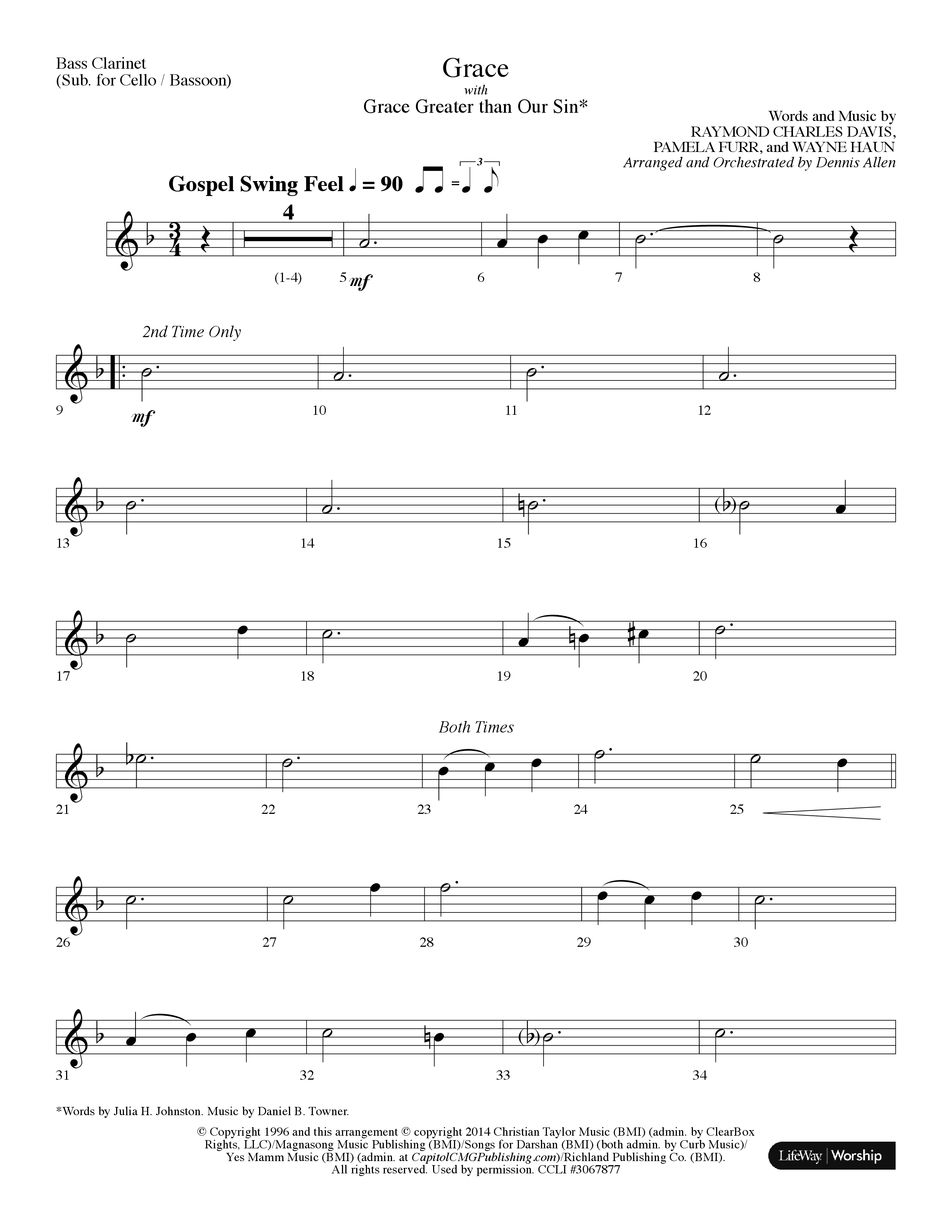 Grace (with Grace Greater Than Our Sin) (Choral Anthem SATB) Bass Clarinet (Lifeway Choral / Arr. Dennis Allen)