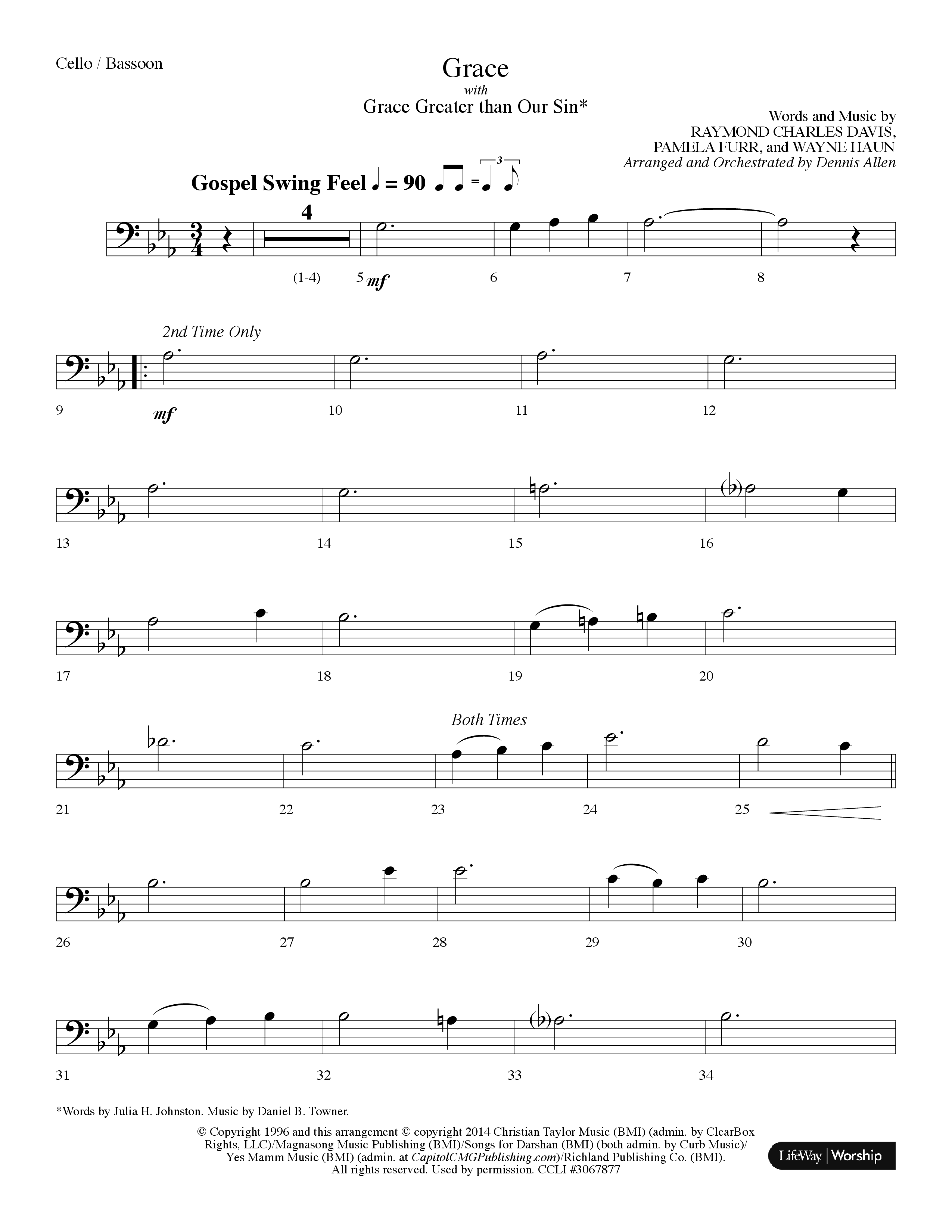 Grace (with Grace Greater Than Our Sin) (Choral Anthem SATB) Cello (Lifeway Choral / Arr. Dennis Allen)