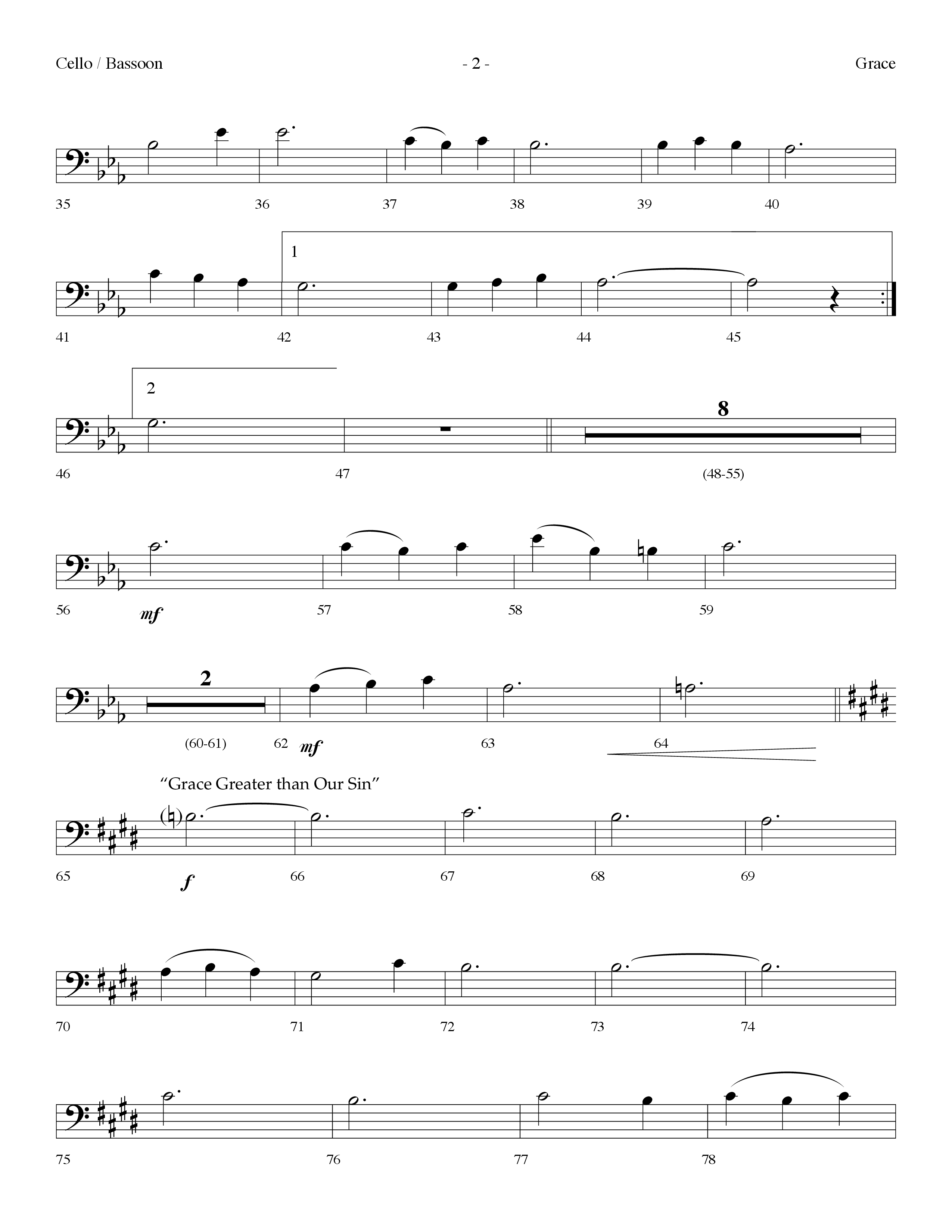 Grace (with Grace Greater Than Our Sin) (Choral Anthem SATB) Cello (Lifeway Choral / Arr. Dennis Allen)