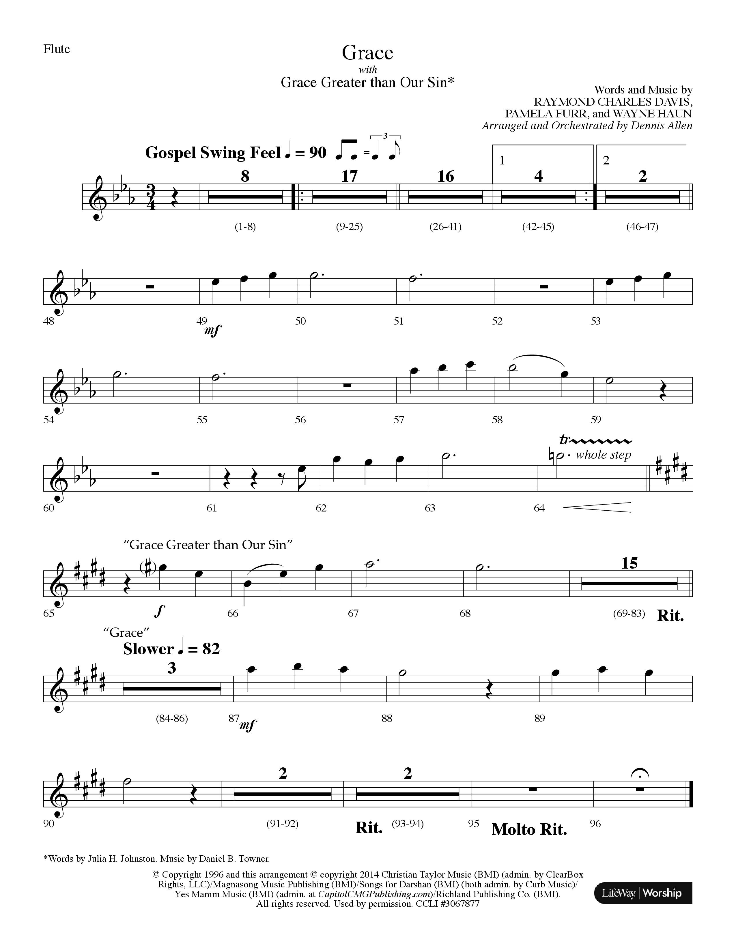 Grace (with Grace Greater Than Our Sin) (Choral Anthem SATB) Flute (Lifeway Choral / Arr. Dennis Allen)