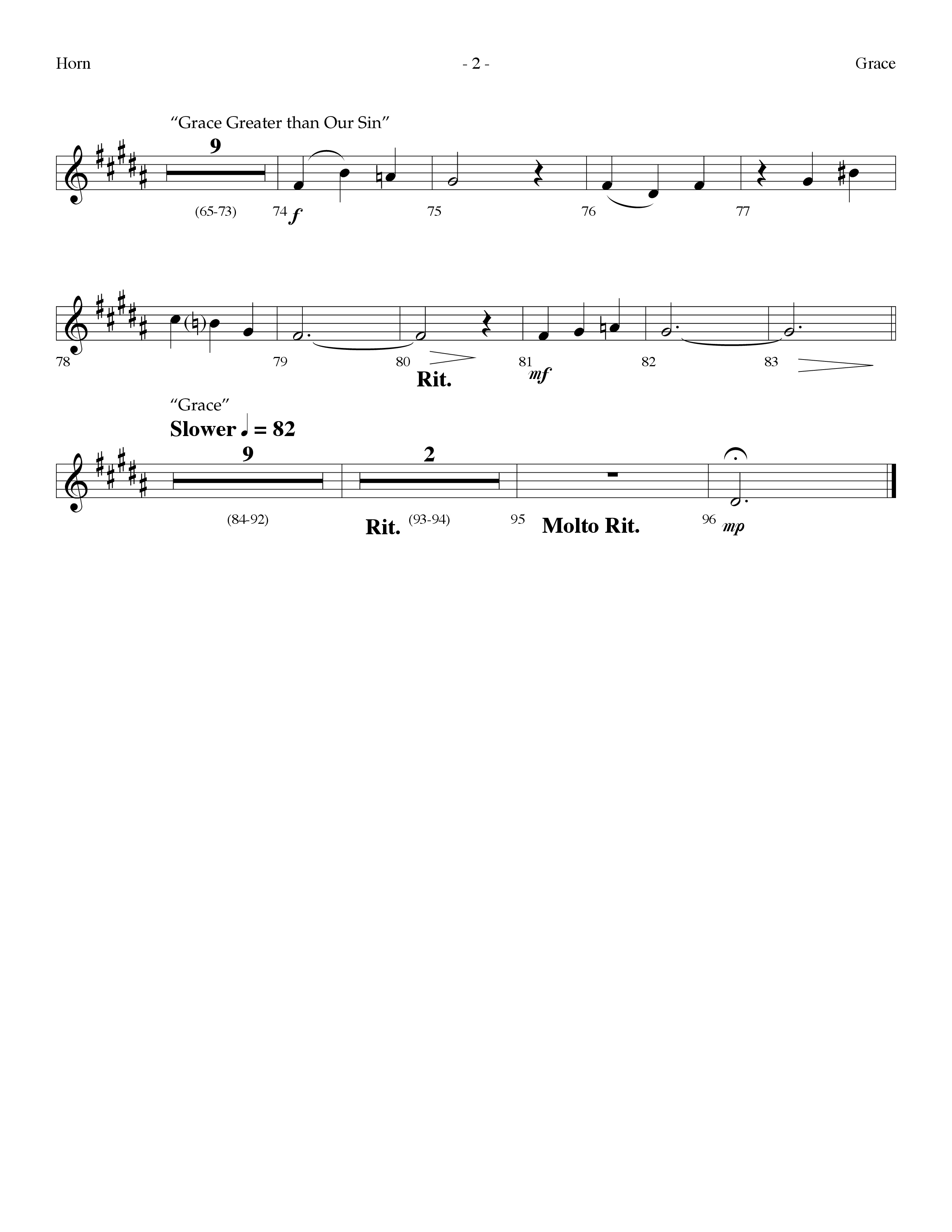 Grace (with Grace Greater Than Our Sin) (Choral Anthem SATB) French Horn (Lifeway Choral / Arr. Dennis Allen)