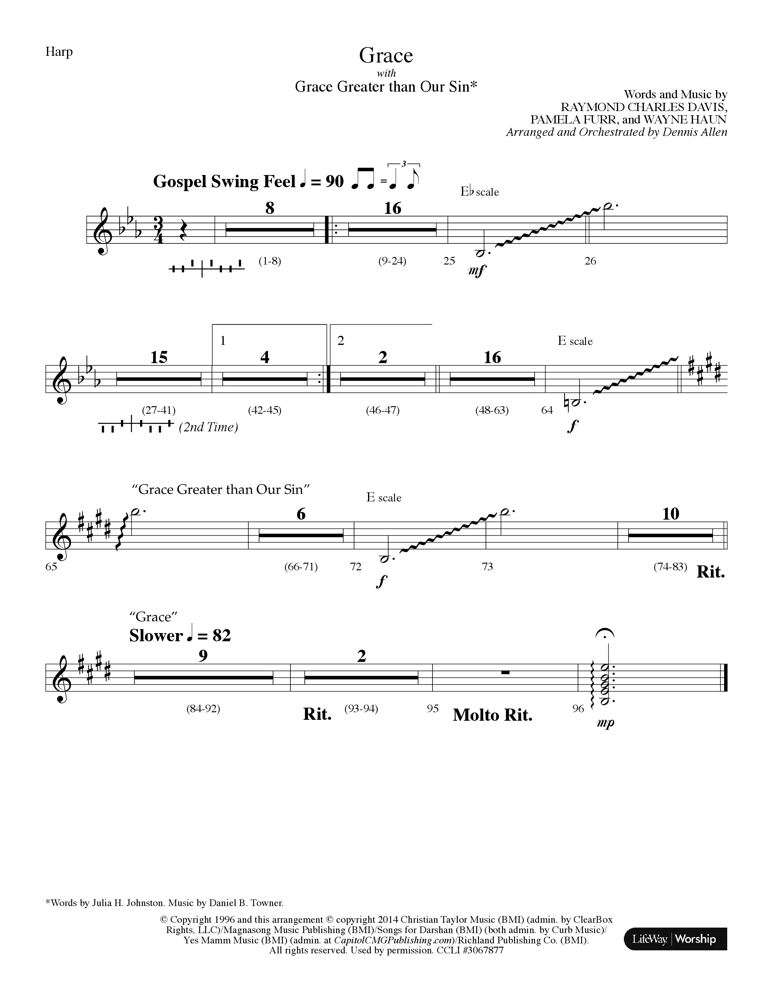 Grace (with Grace Greater Than Our Sin) (Choral Anthem SATB) Harp (Lifeway Choral / Arr. Dennis Allen)