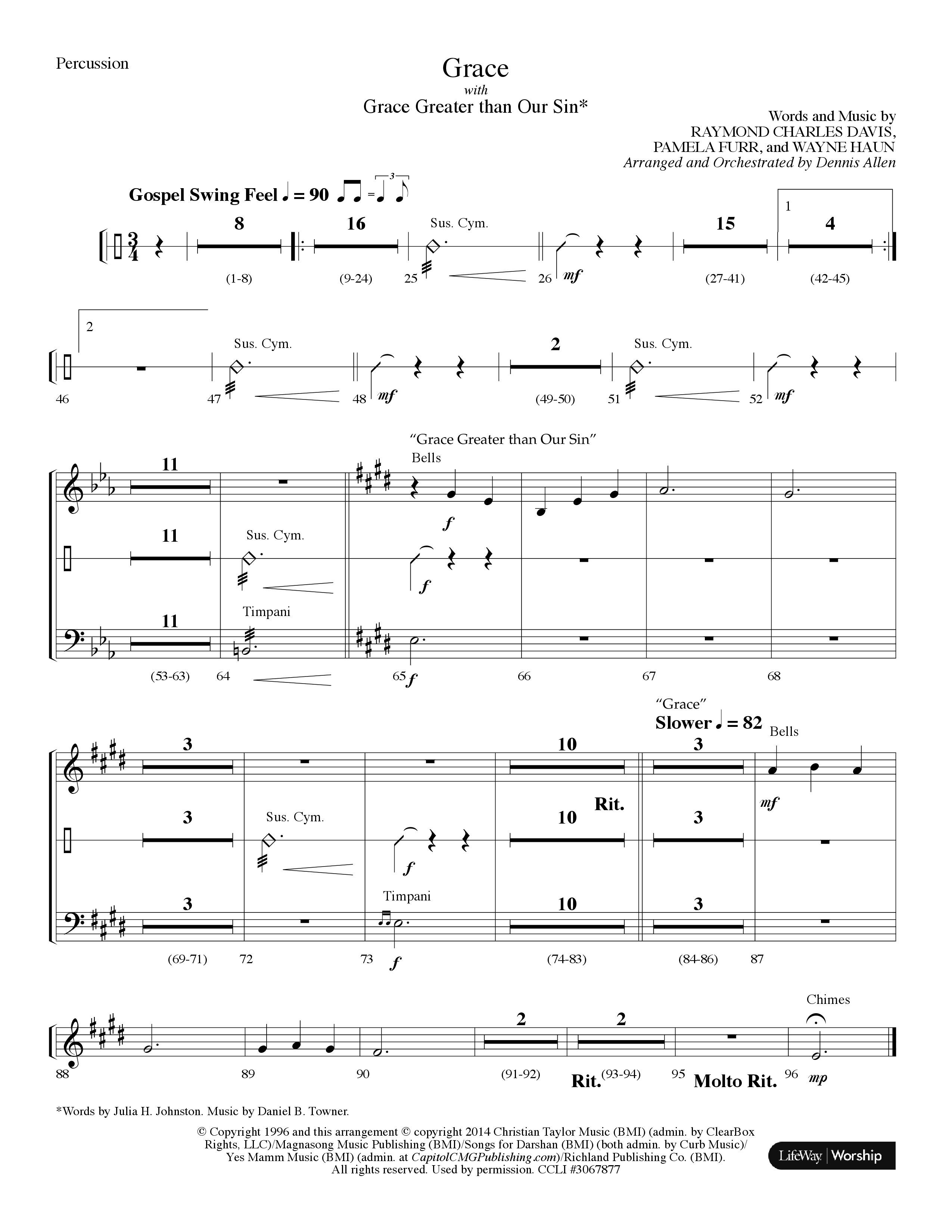 Grace (with Grace Greater Than Our Sin) (Choral Anthem SATB) Percussion (Lifeway Choral / Arr. Dennis Allen)