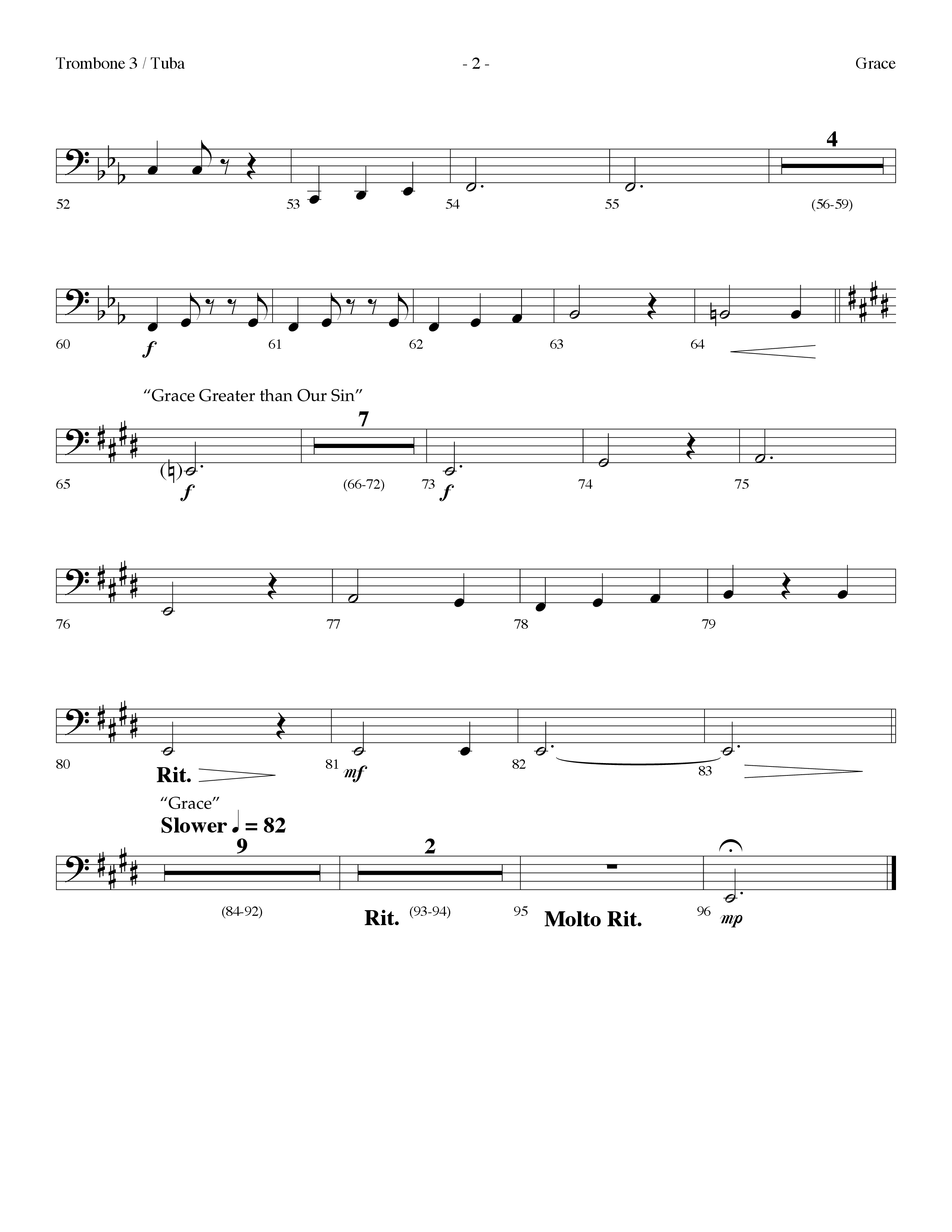 Grace (with Grace Greater Than Our Sin) (Choral Anthem SATB) Trombone 3/Tuba (Lifeway Choral / Arr. Dennis Allen)