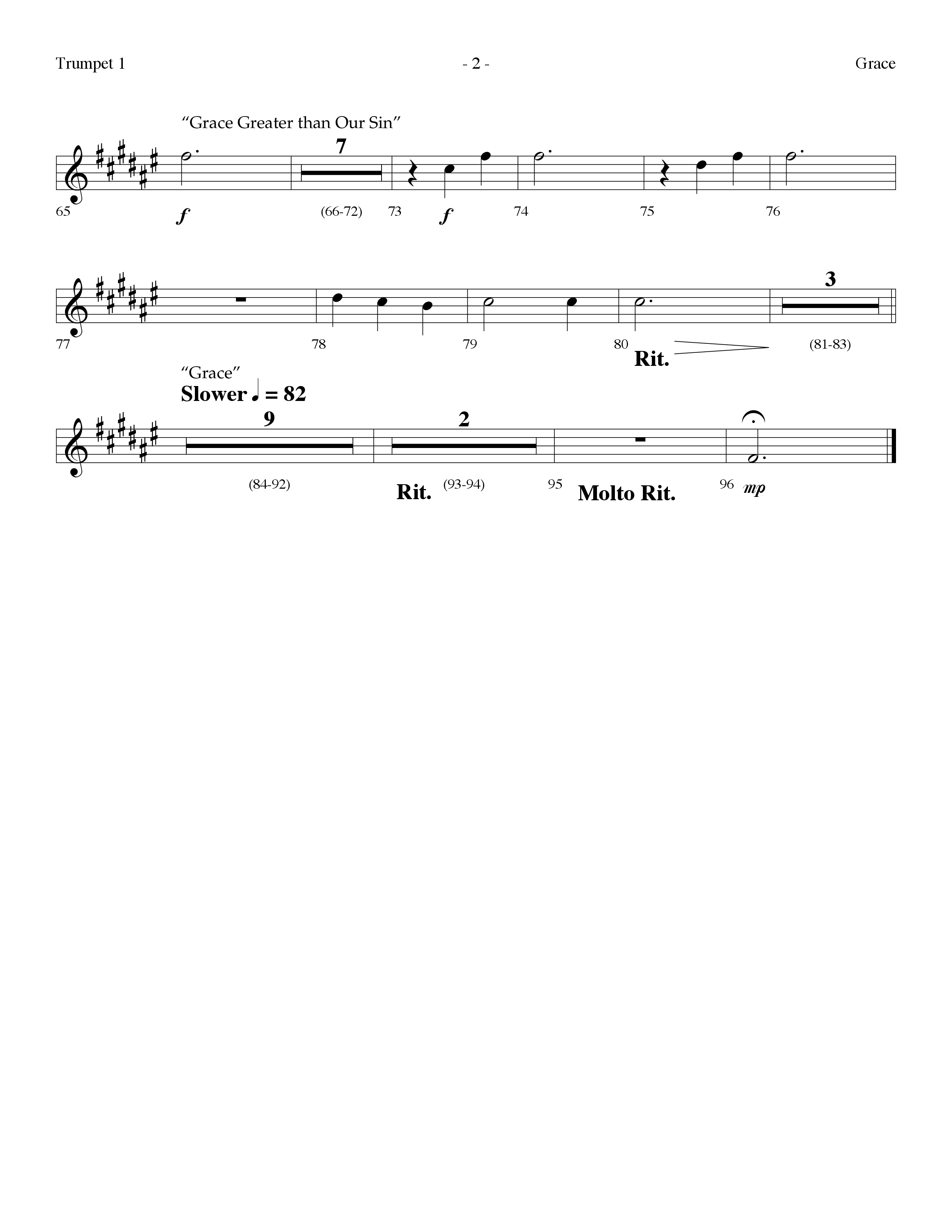 Grace (with Grace Greater Than Our Sin) (Choral Anthem SATB) Trumpet 1 (Lifeway Choral / Arr. Dennis Allen)