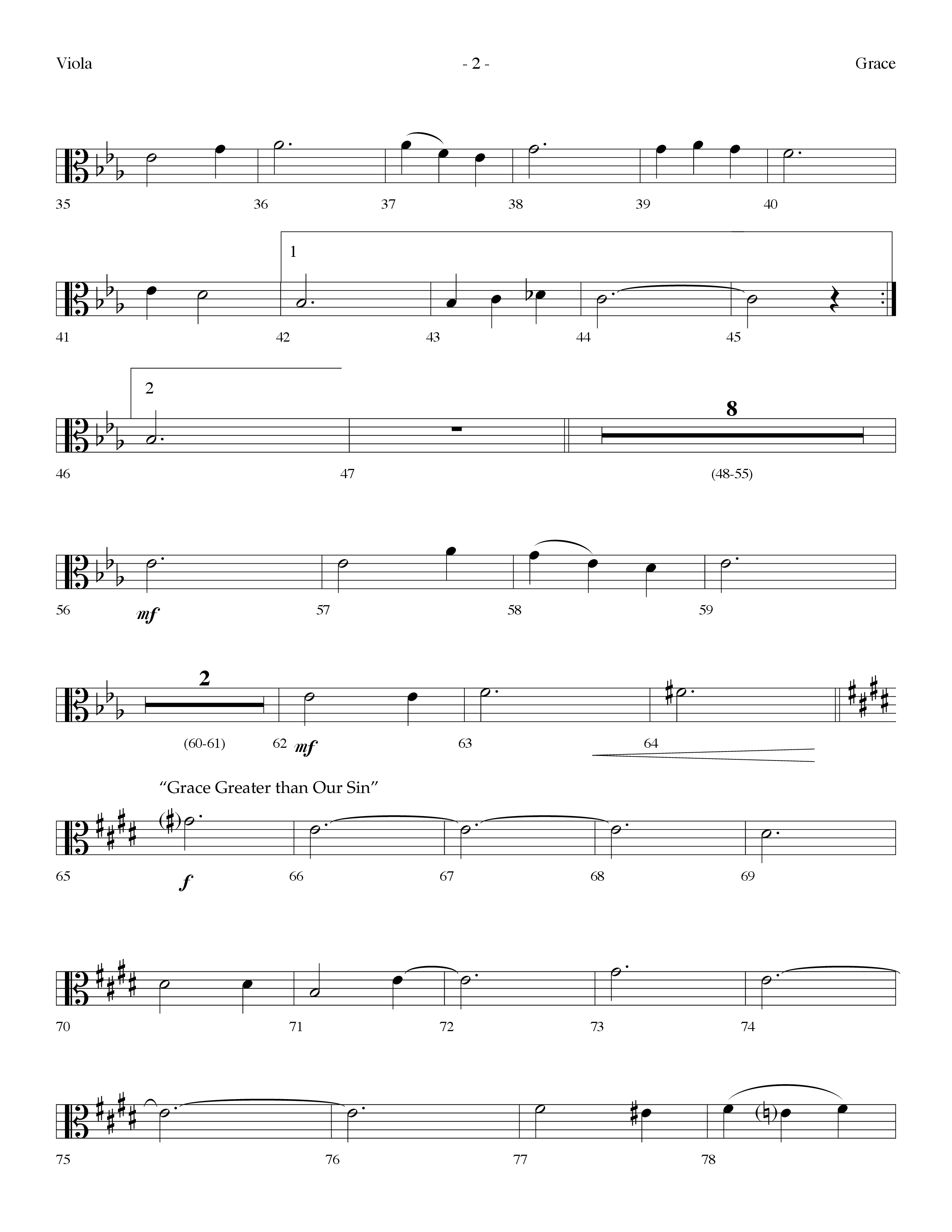 Grace (with Grace Greater Than Our Sin) (Choral Anthem SATB) Viola (Lifeway Choral / Arr. Dennis Allen)