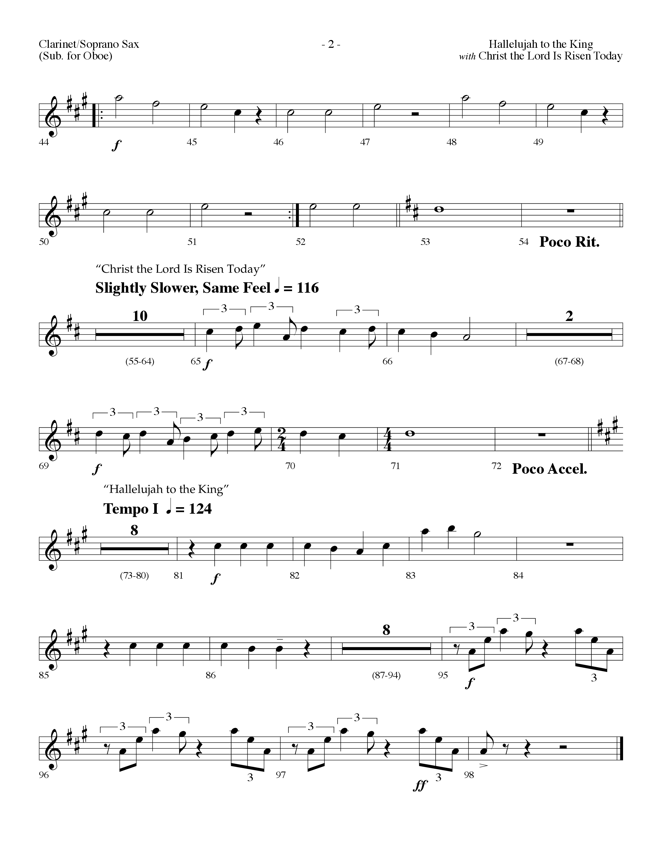 Hallelujah To The King (with Christ The Lord Is Risen Today) (Choral Anthem SATB) Clarinet/Soprano Sax (Lifeway Choral / Arr. Dennis Allen)