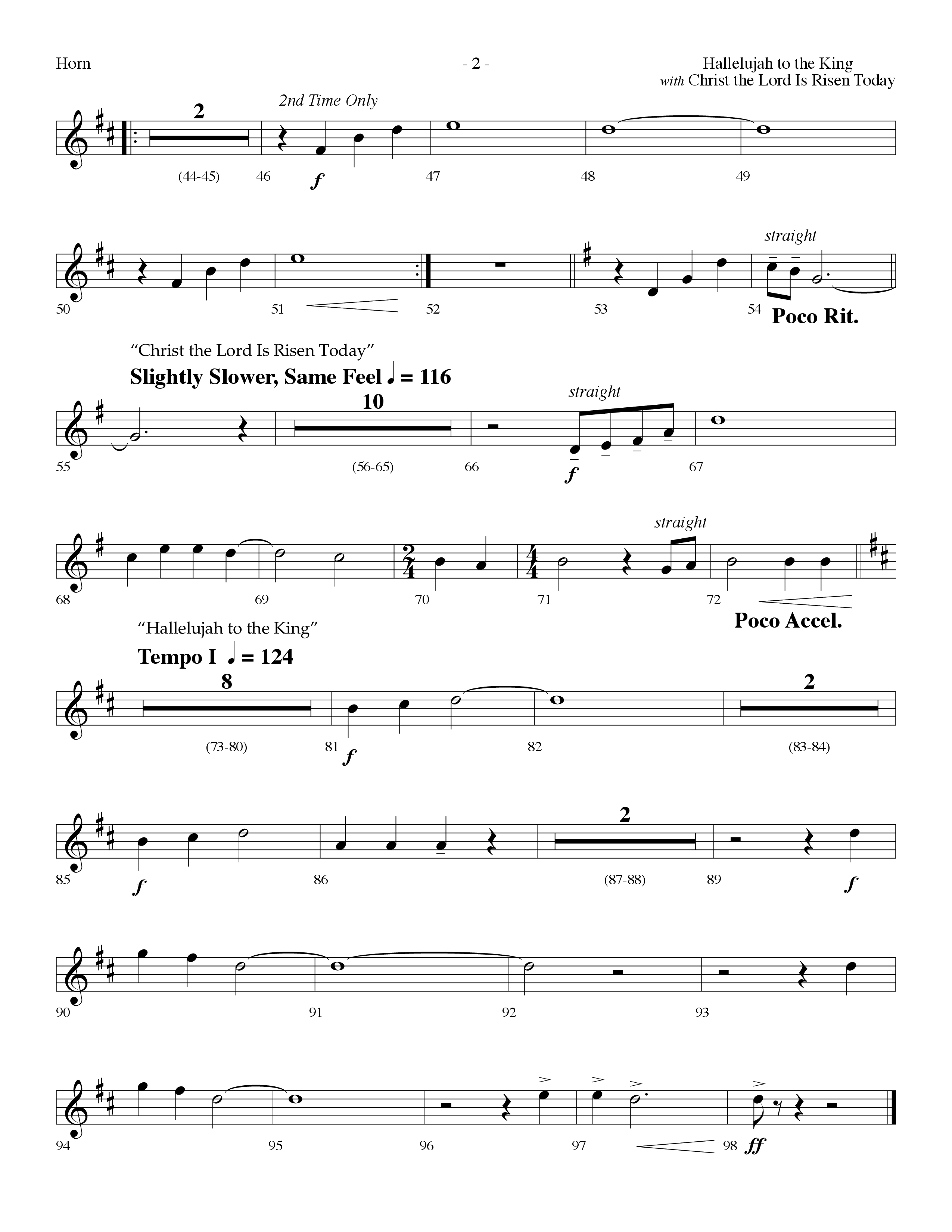 Hallelujah To The King (with Christ The Lord Is Risen Today) (Choral Anthem SATB) French Horn (Lifeway Choral / Arr. Dennis Allen)