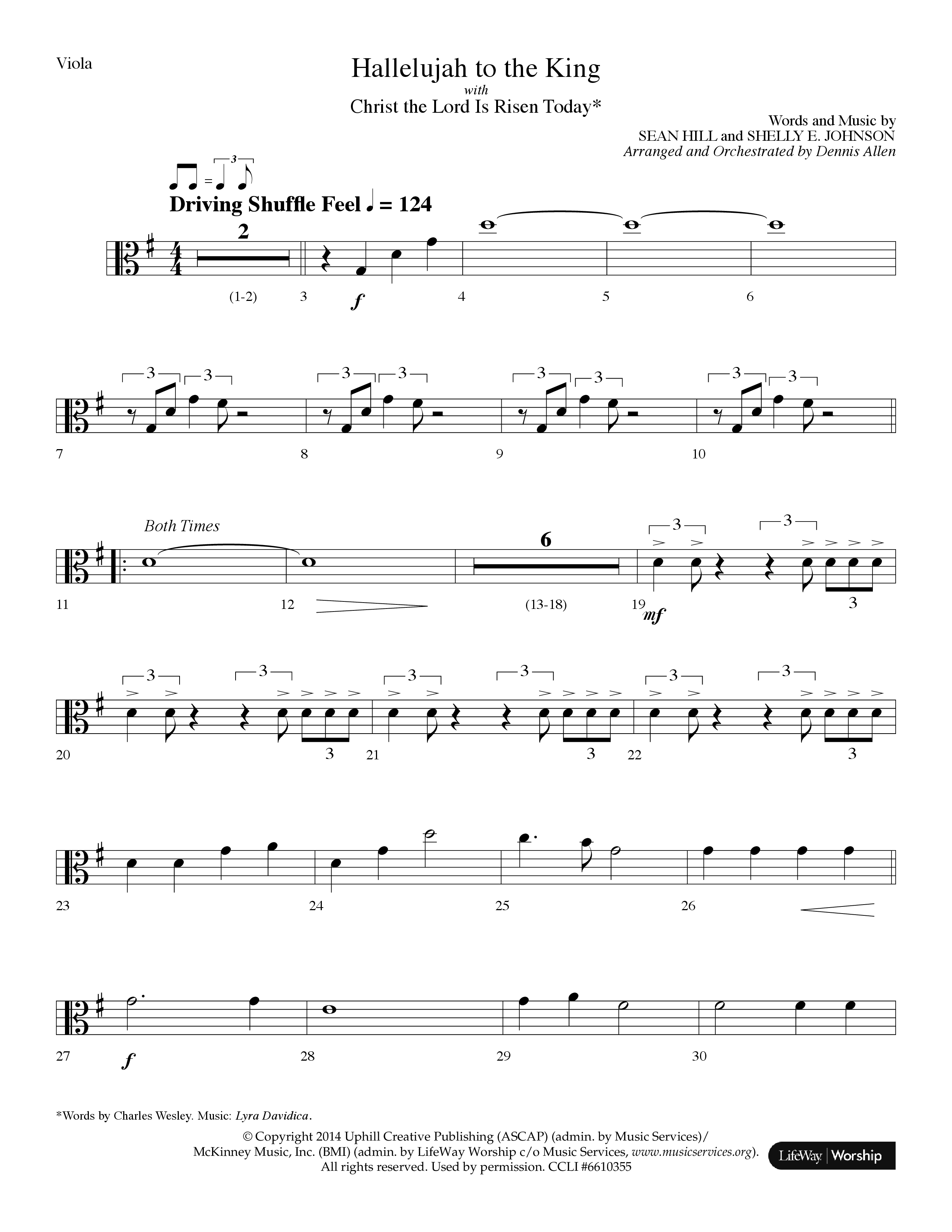 Hallelujah To The King (with Christ The Lord Is Risen Today) (Choral Anthem SATB) Viola (Lifeway Choral / Arr. Dennis Allen)