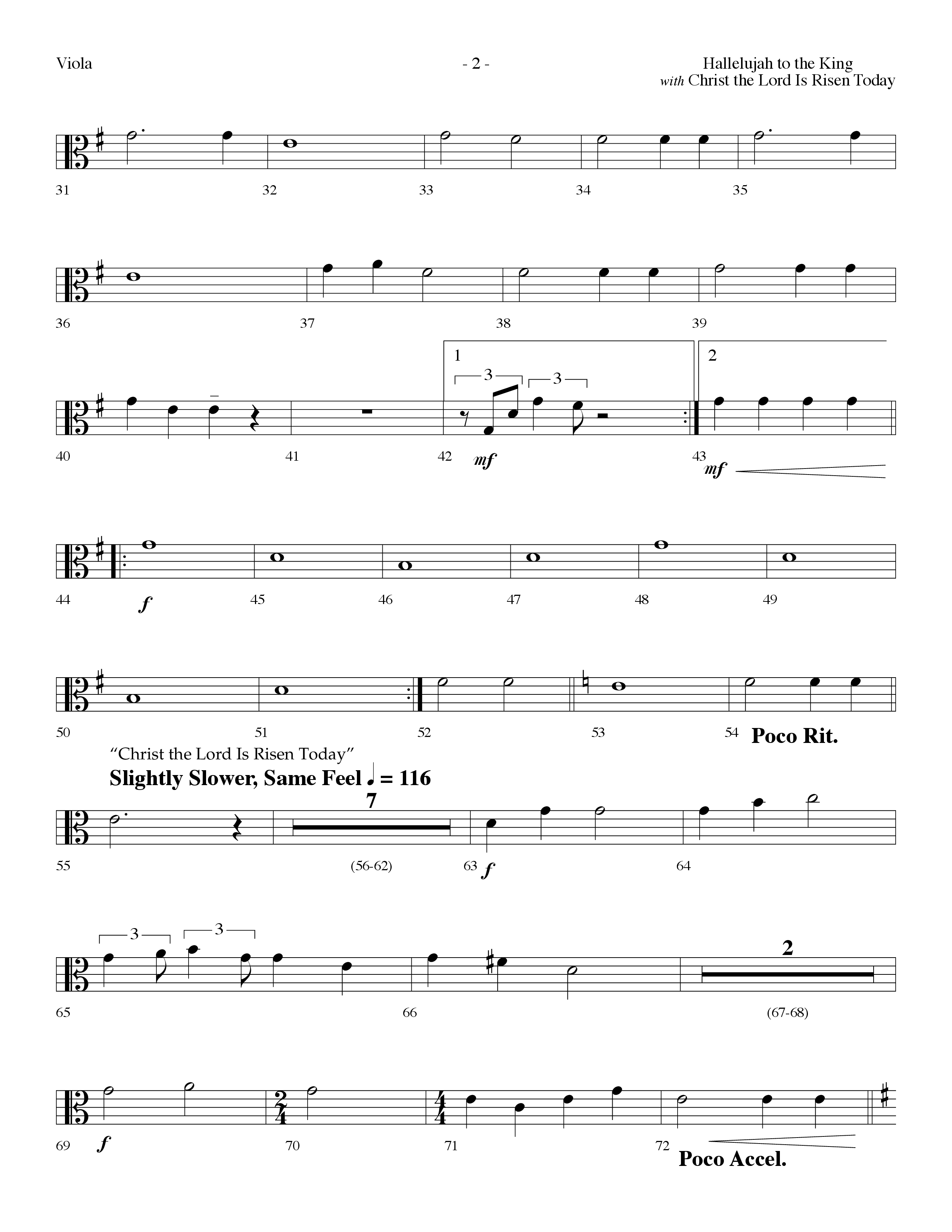 Hallelujah To The King (with Christ The Lord Is Risen Today) (Choral Anthem SATB) Viola (Lifeway Choral / Arr. Dennis Allen)
