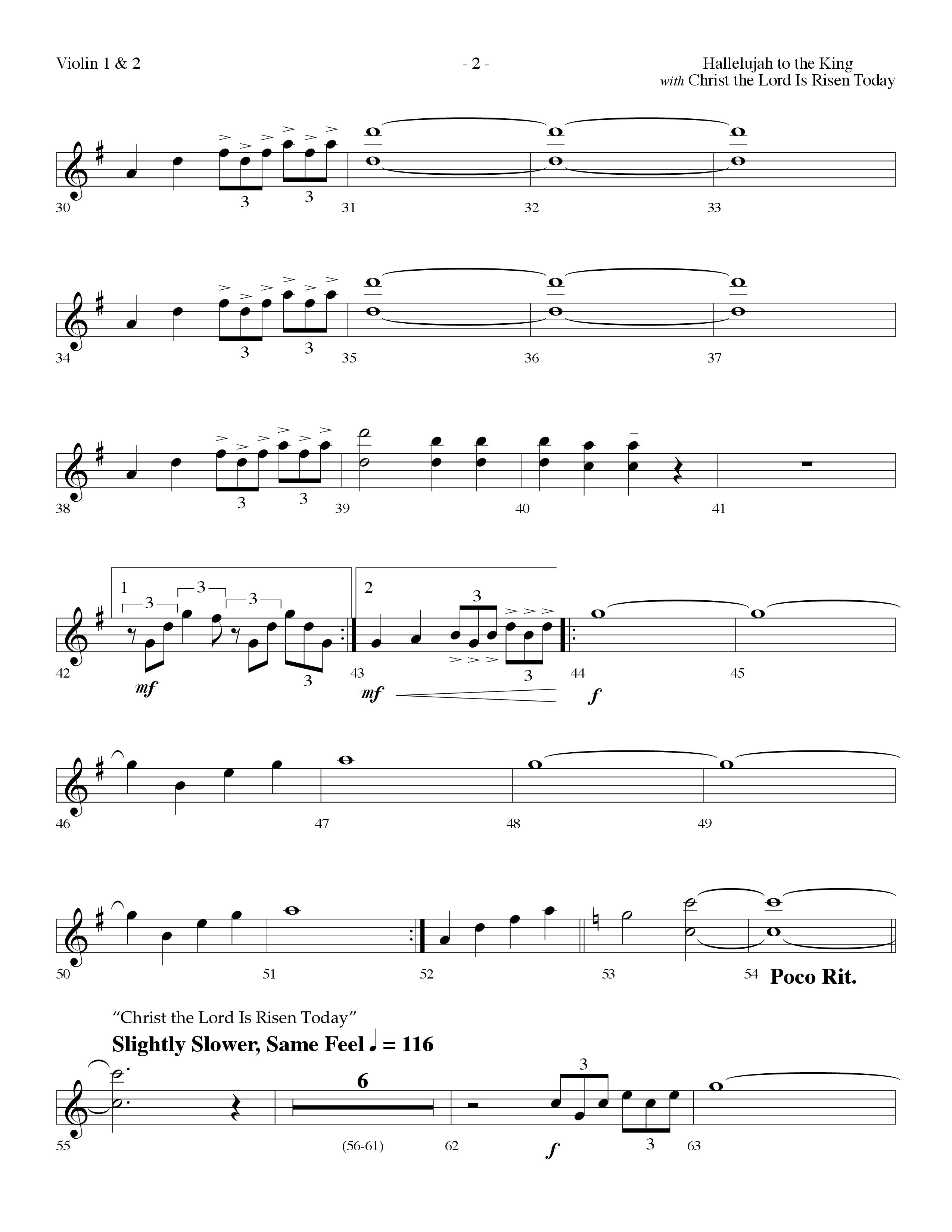 Hallelujah To The King (with Christ The Lord Is Risen Today) (Choral Anthem SATB) Violin 1/2 (Lifeway Choral / Arr. Dennis Allen)