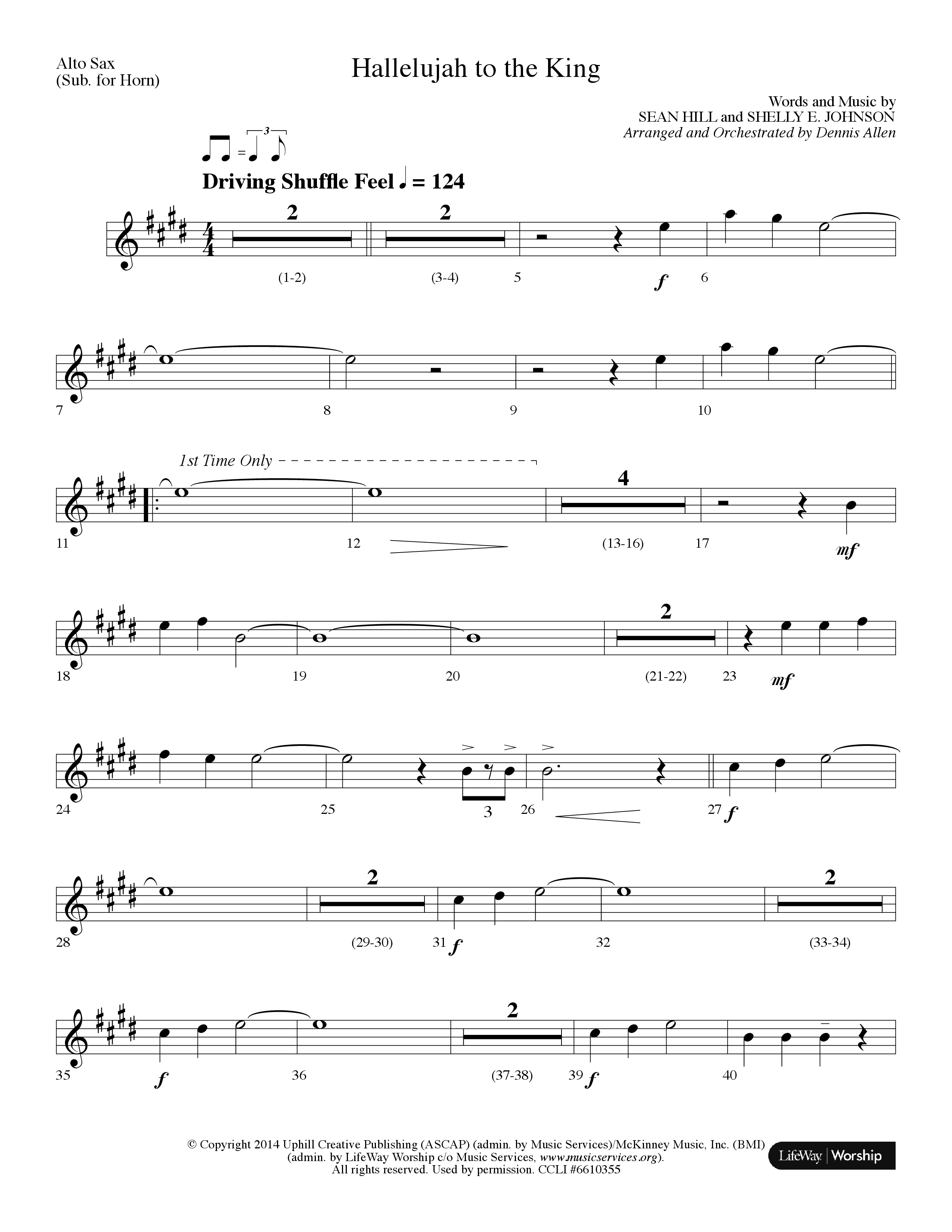 Hallelujah To The King (Choral Anthem SATB) Alto Sax (Lifeway Choral / Arr. Dennis Allen)