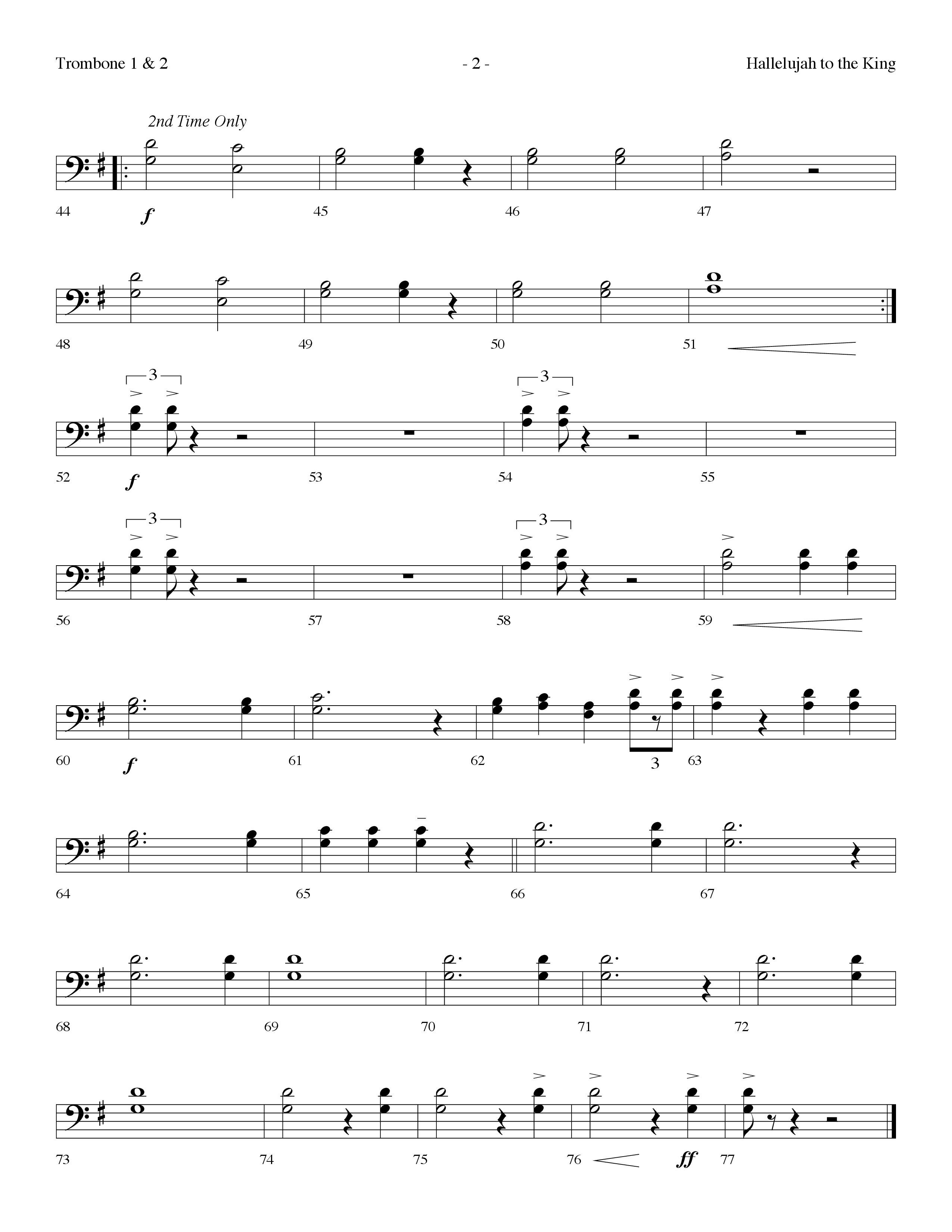 Hallelujah To The King (Choral Anthem SATB) Trombone 1/2 (Lifeway Choral / Arr. Dennis Allen)