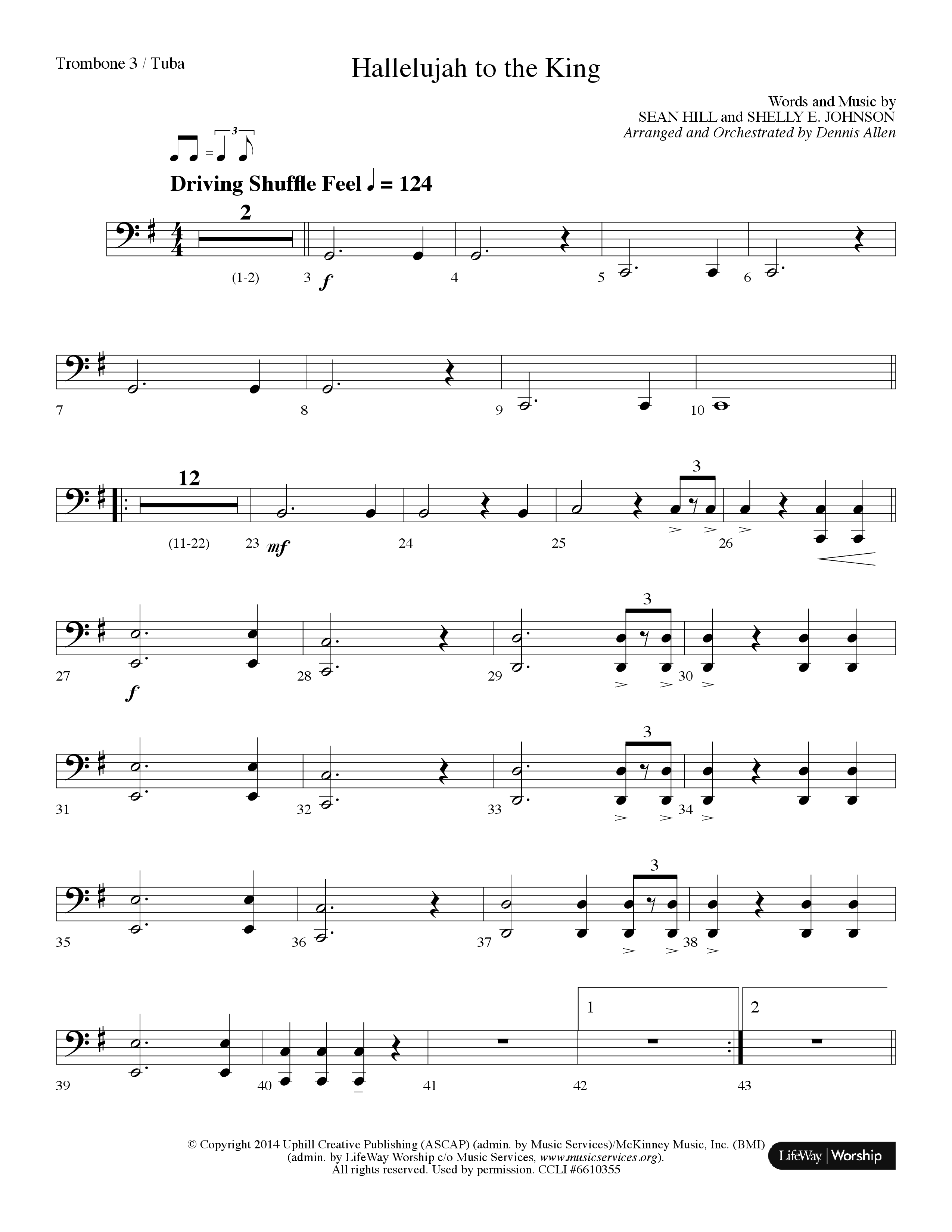 Hallelujah To The King (Choral Anthem SATB) Trombone 3/Tuba (Lifeway Choral / Arr. Dennis Allen)