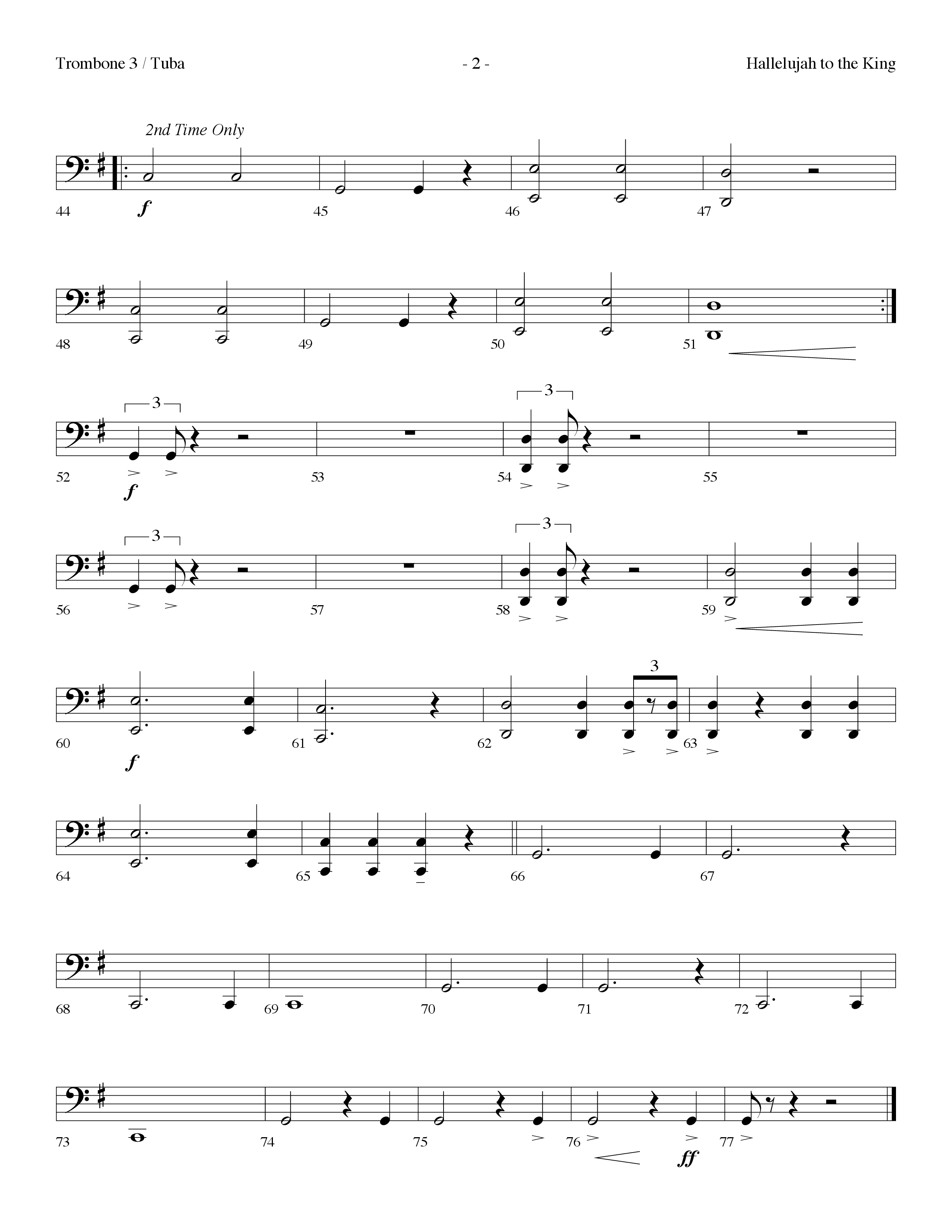 Hallelujah To The King (Choral Anthem SATB) Trombone 3/Tuba (Lifeway Choral / Arr. Dennis Allen)