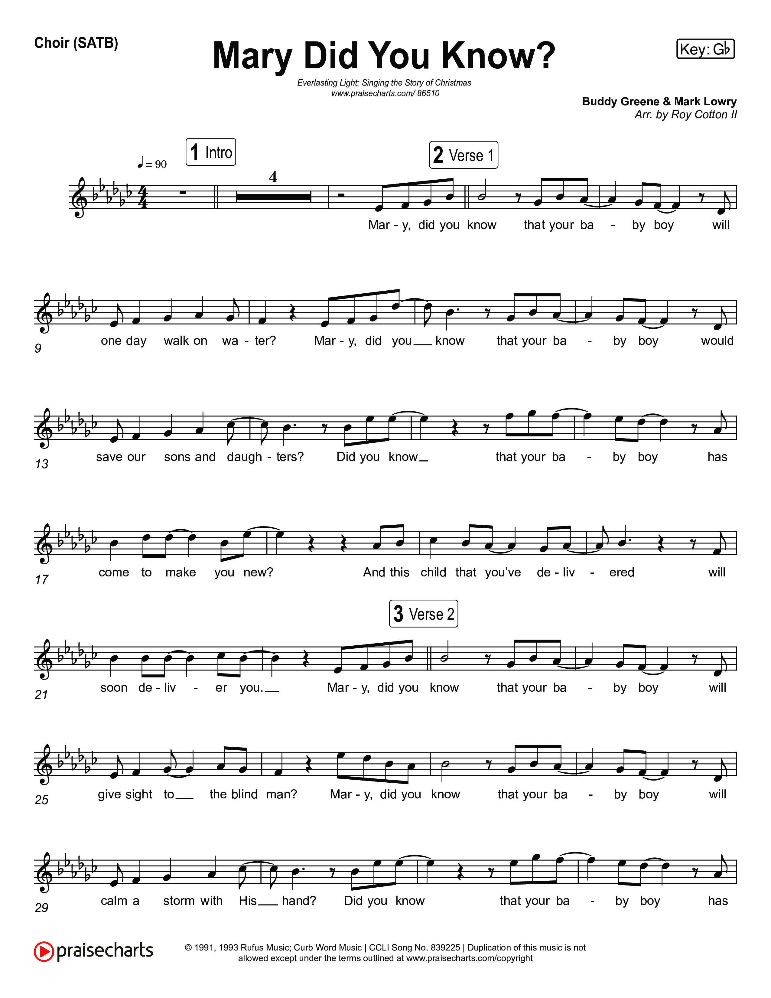 Mary Did You Know (Live) Choir Sheet (SATB) (Museum Of The Bible / Anthony Evans / Indiana Wesleyan University Choir / Arr. Roy Colton II)