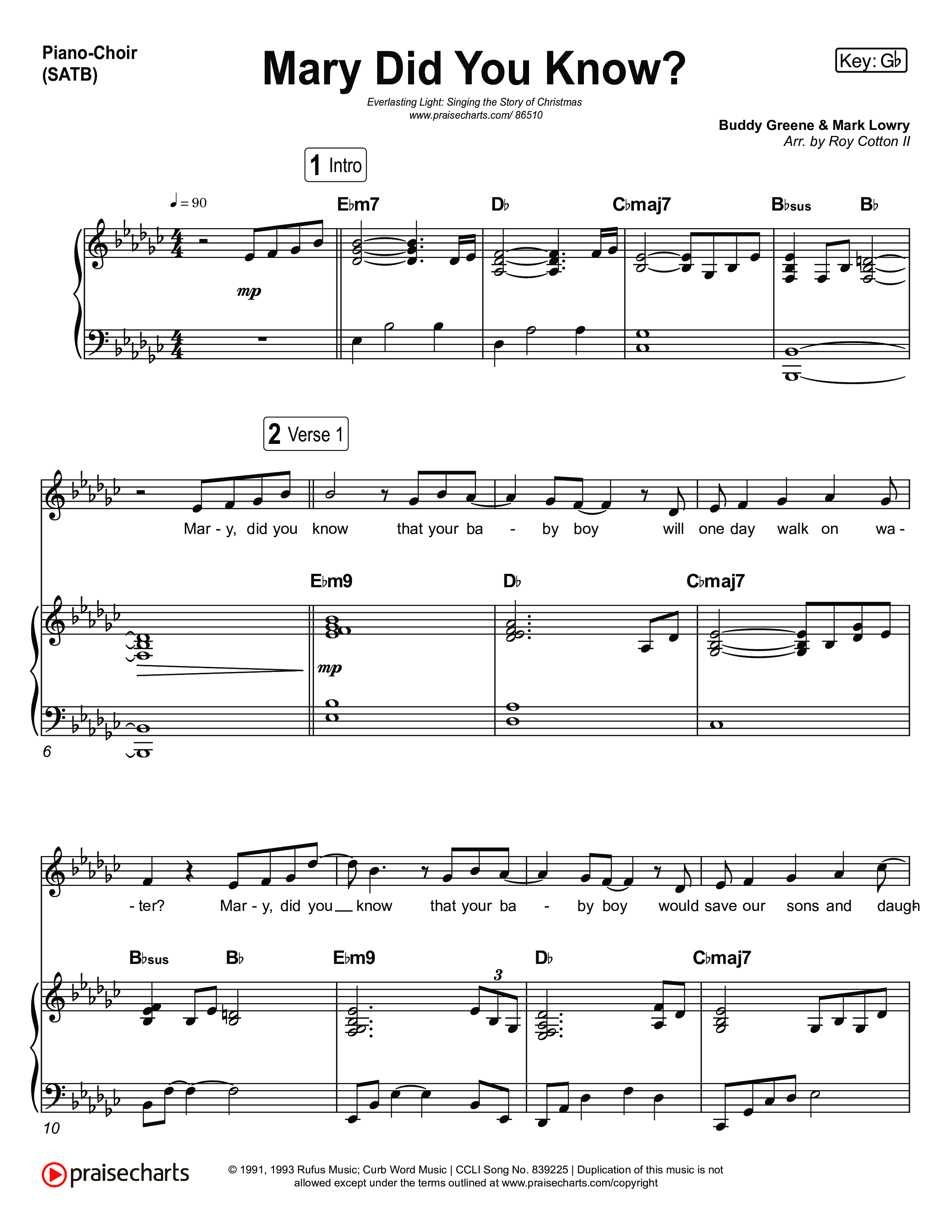 Mary Did You Know (Live) Piano/Vocal Pack (Museum Of The Bible / Anthony Evans / Indiana Wesleyan University Choir / Arr. Roy Colton II)