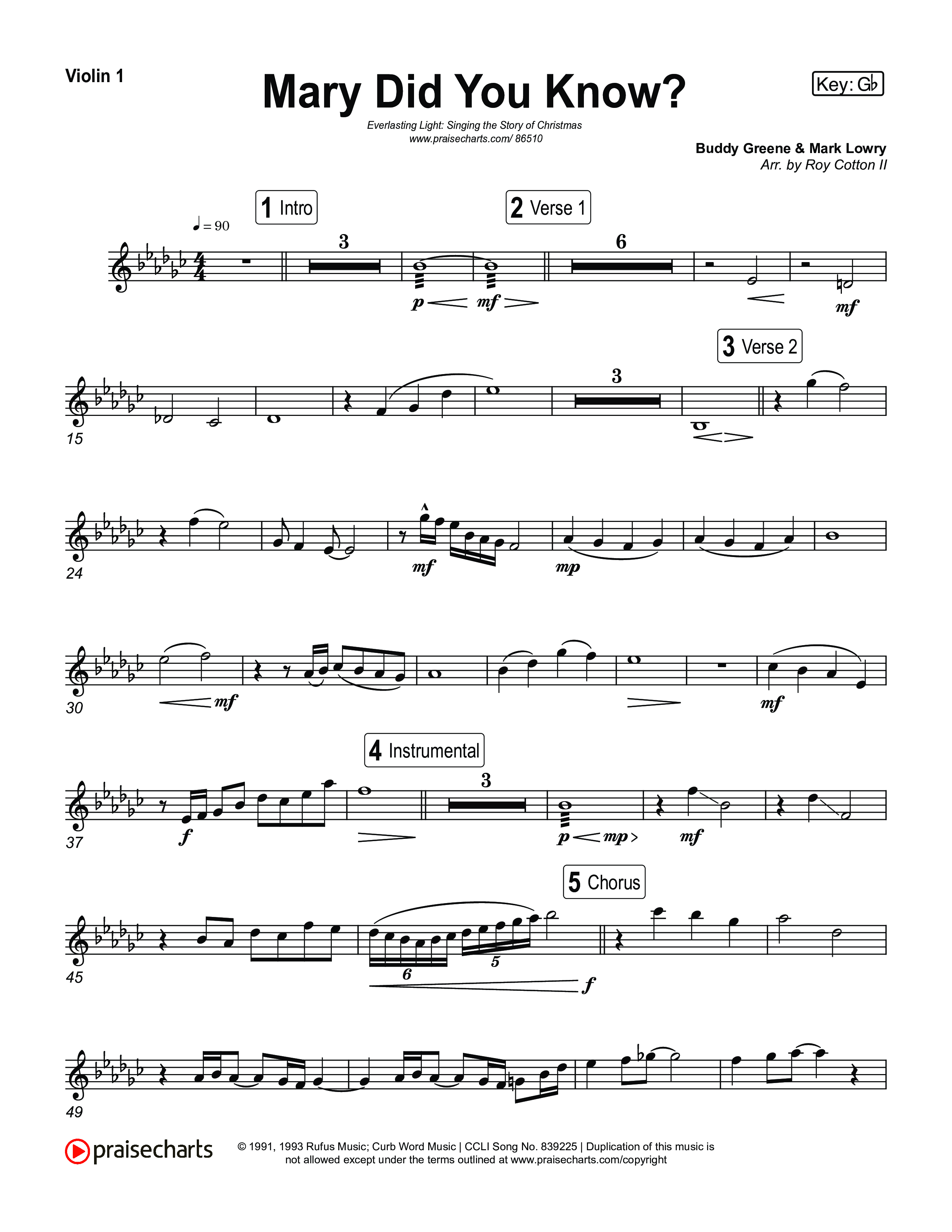 Mary Did You Know (Live) Violin 1,2 (Museum Of The Bible / Anthony Evans / Indiana Wesleyan University Choir / Arr. Roy Colton II)