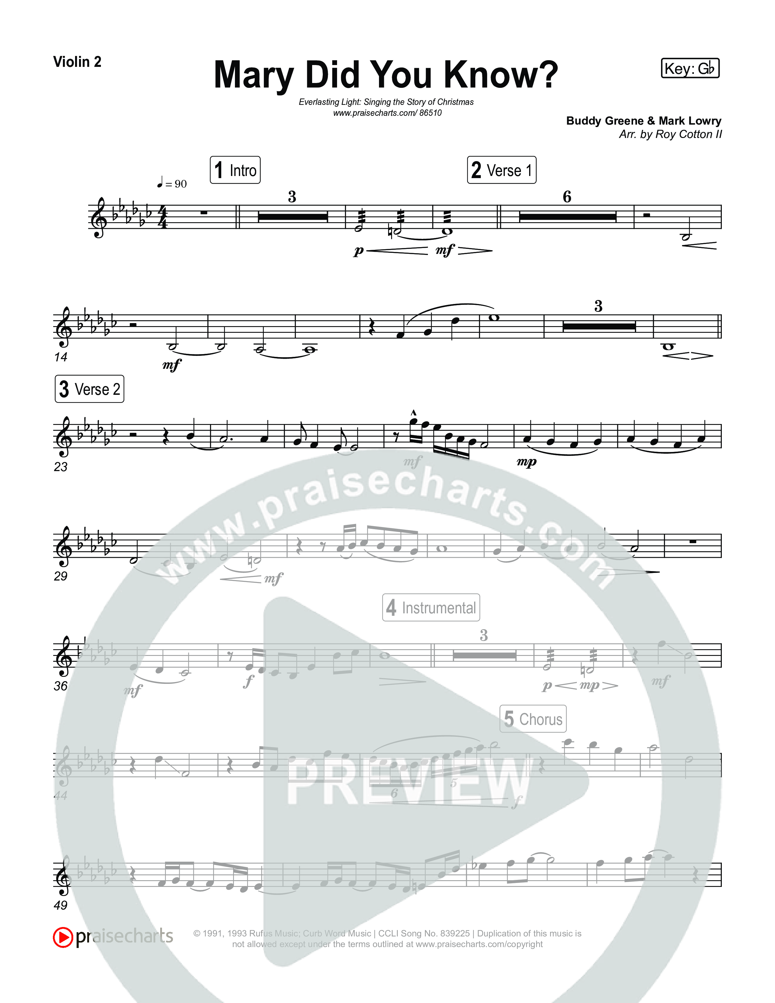 Mary Did You Know (Live) Violin 1,2 (Museum Of The Bible / Anthony Evans / Indiana Wesleyan University Choir / Arr. Roy Colton II)