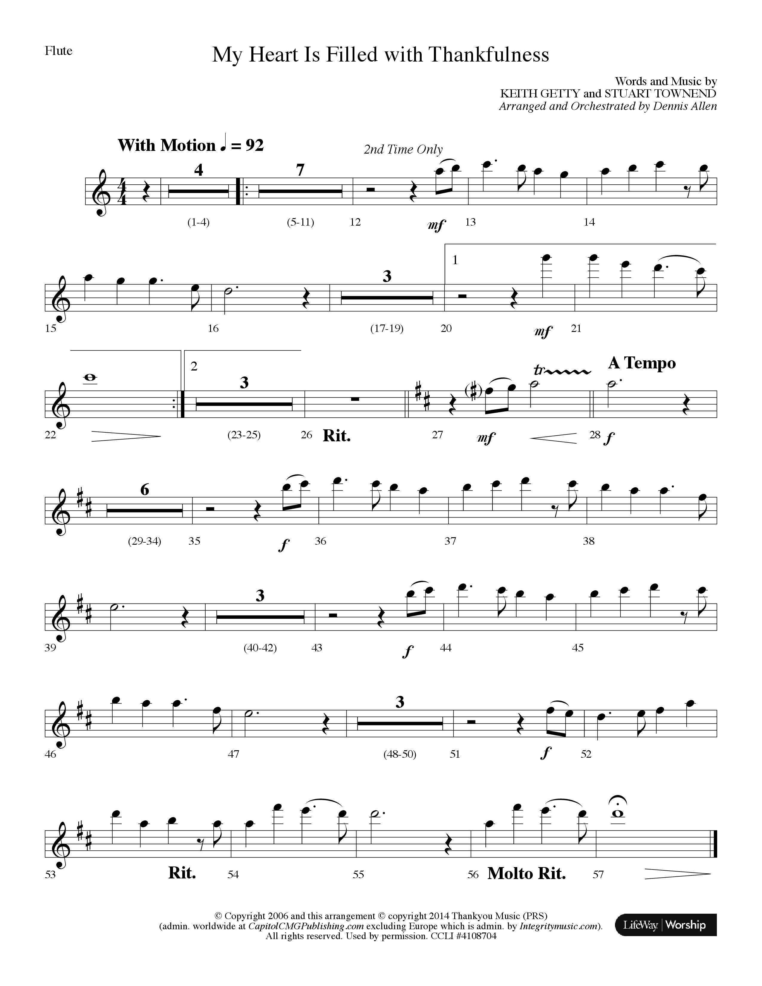 My Heart Is Filled With Thankfulness (Choral Anthem SATB) Flute (Lifeway Choral / Arr. Dennis Allen)