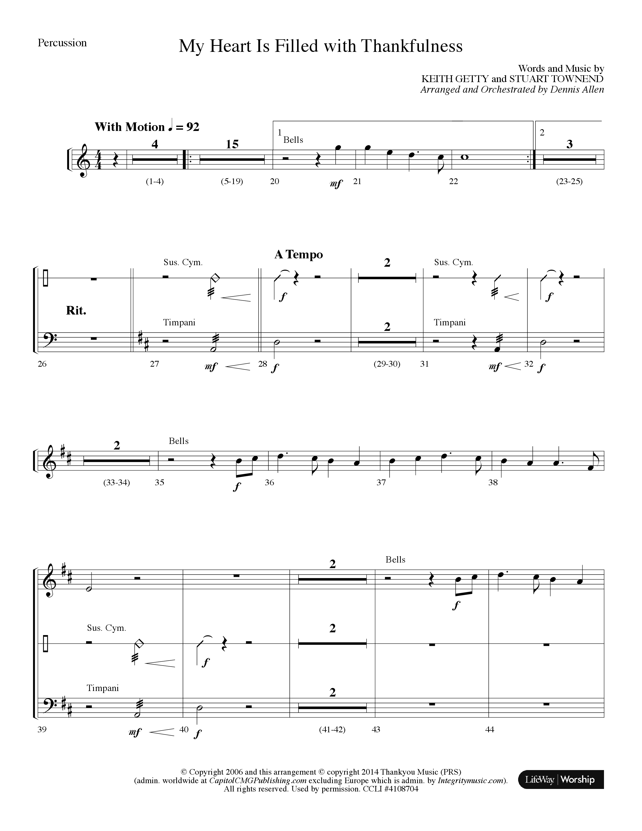My Heart Is Filled With Thankfulness (Choral Anthem SATB) Percussion (Lifeway Choral / Arr. Dennis Allen)