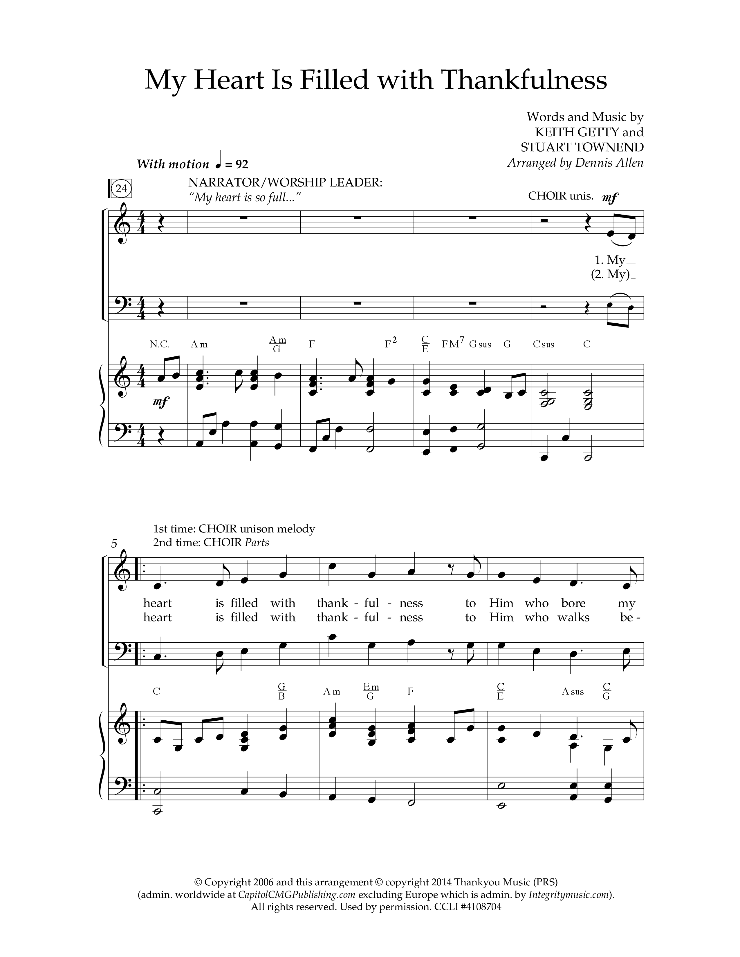 My Heart Is Filled With Thankfulness (Choral Anthem SATB) Anthem (SATB/Piano) (Lifeway Choral / Arr. Dennis Allen)