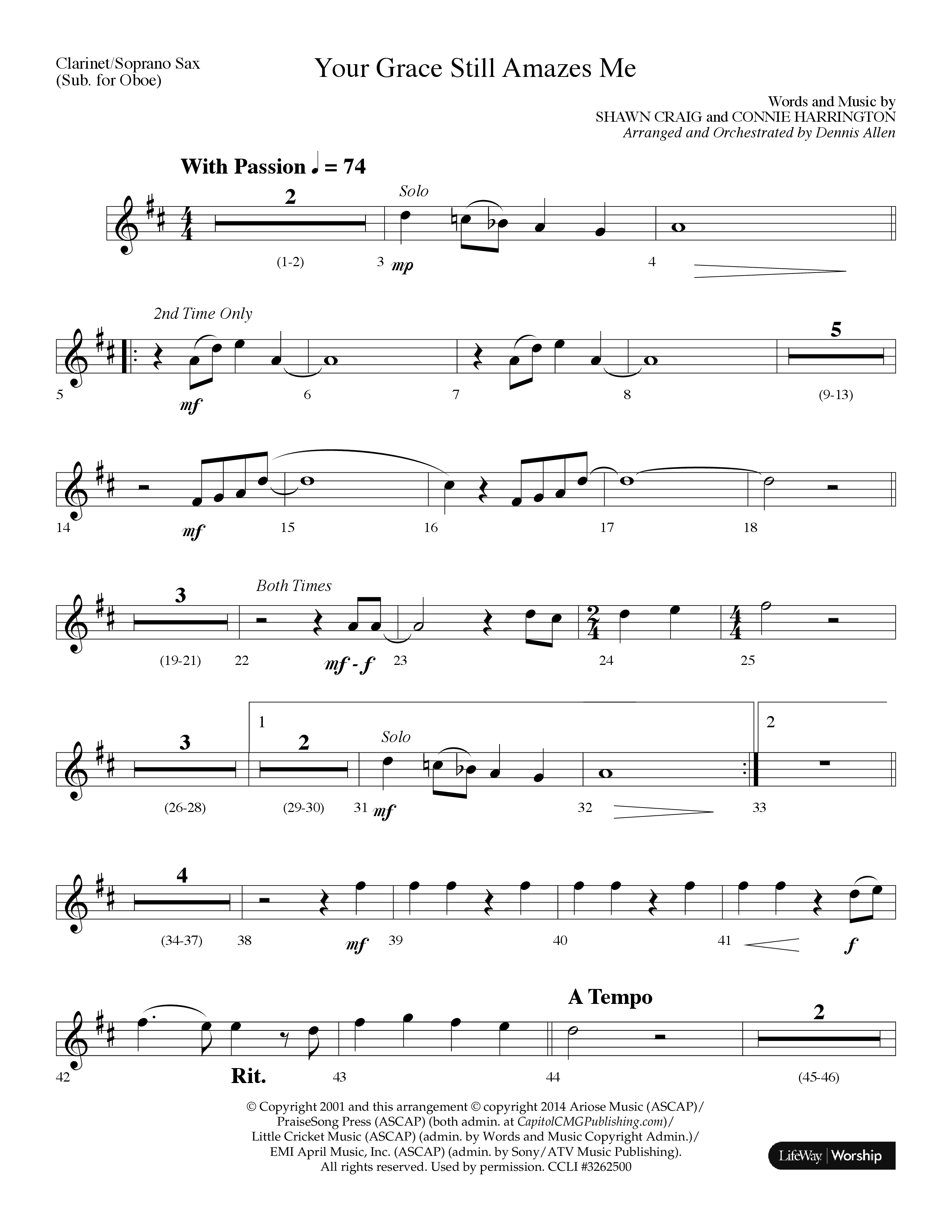 Your Grace Still Amazes Me (Choral Anthem SATB) Clarinet/Soprano Sax (Lifeway Choral / Arr. Dennis Allen)