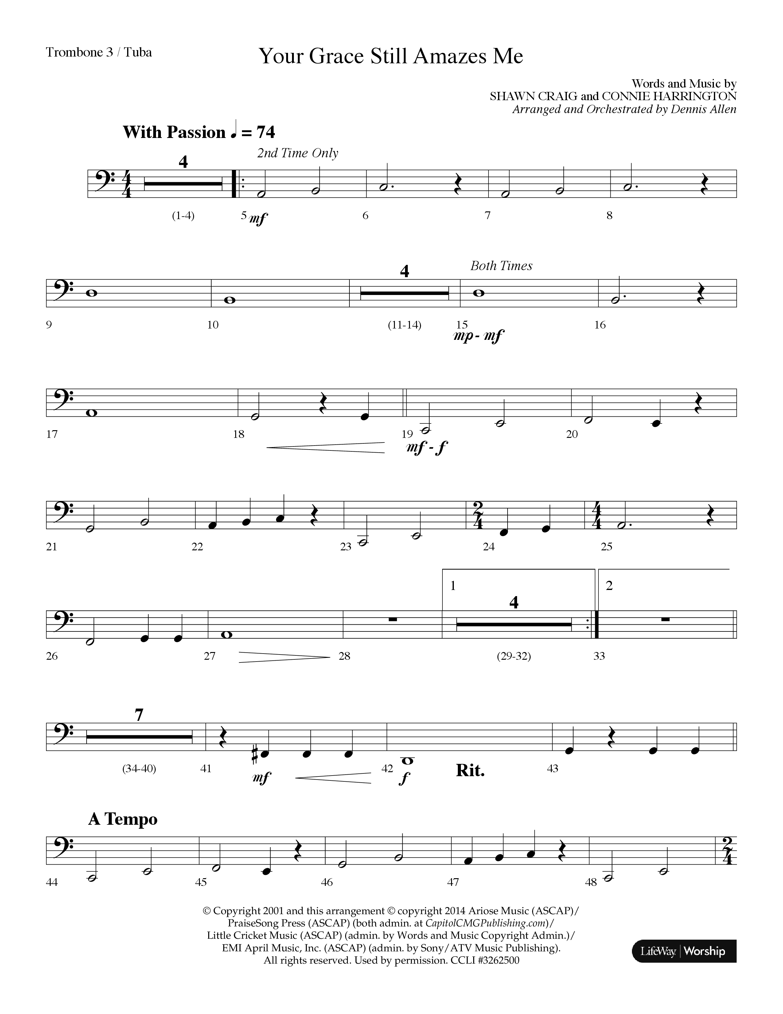 Your Grace Still Amazes Me (Choral Anthem SATB) Trombone 3/Tuba (Lifeway Choral / Arr. Dennis Allen)
