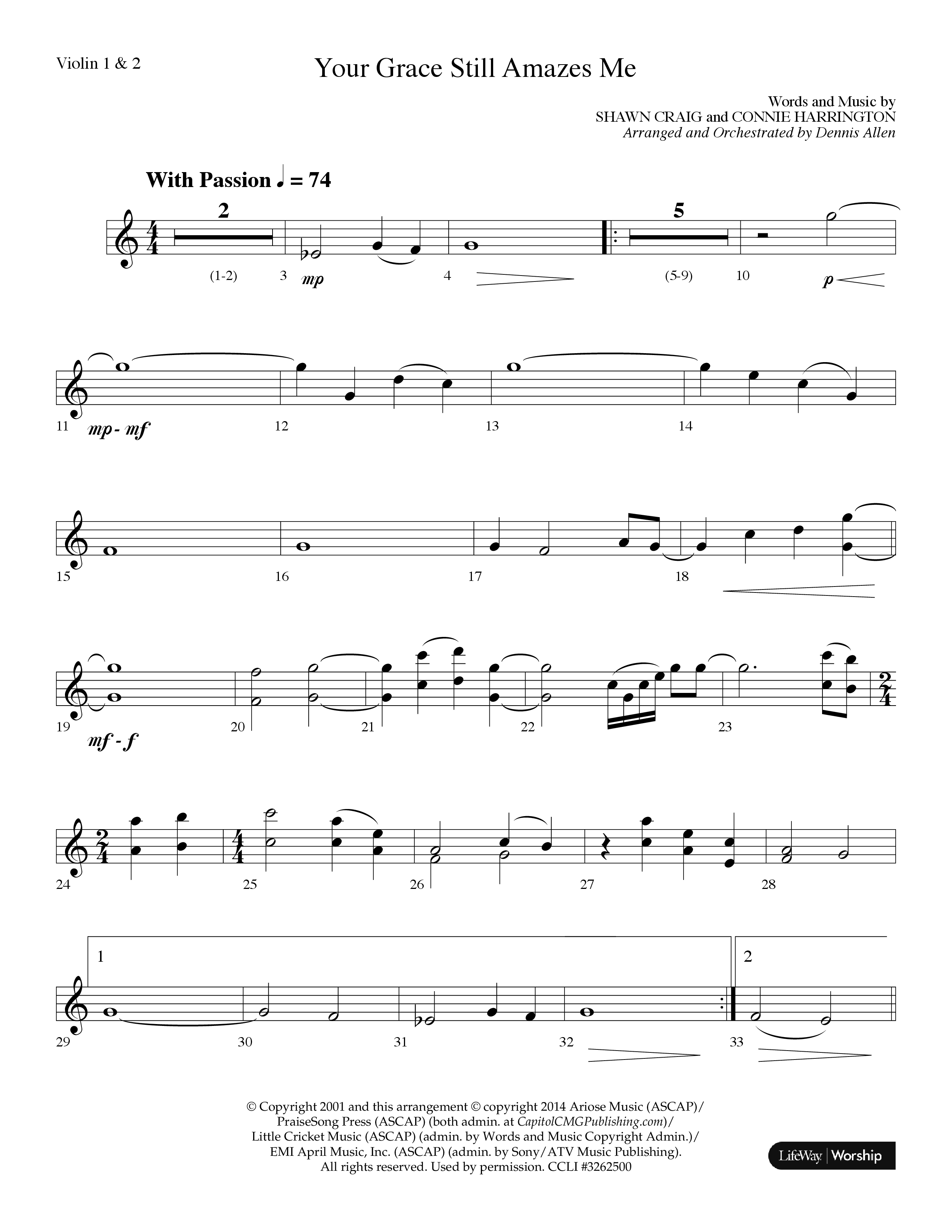 Your Grace Still Amazes Me (Choral Anthem SATB) Violin 1/2 (Lifeway Choral / Arr. Dennis Allen)