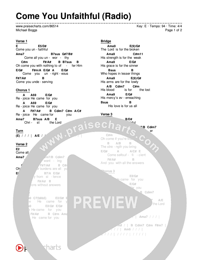 Come You Unfaithful (Radio) Chords & Lyrics (Michael Boggs)