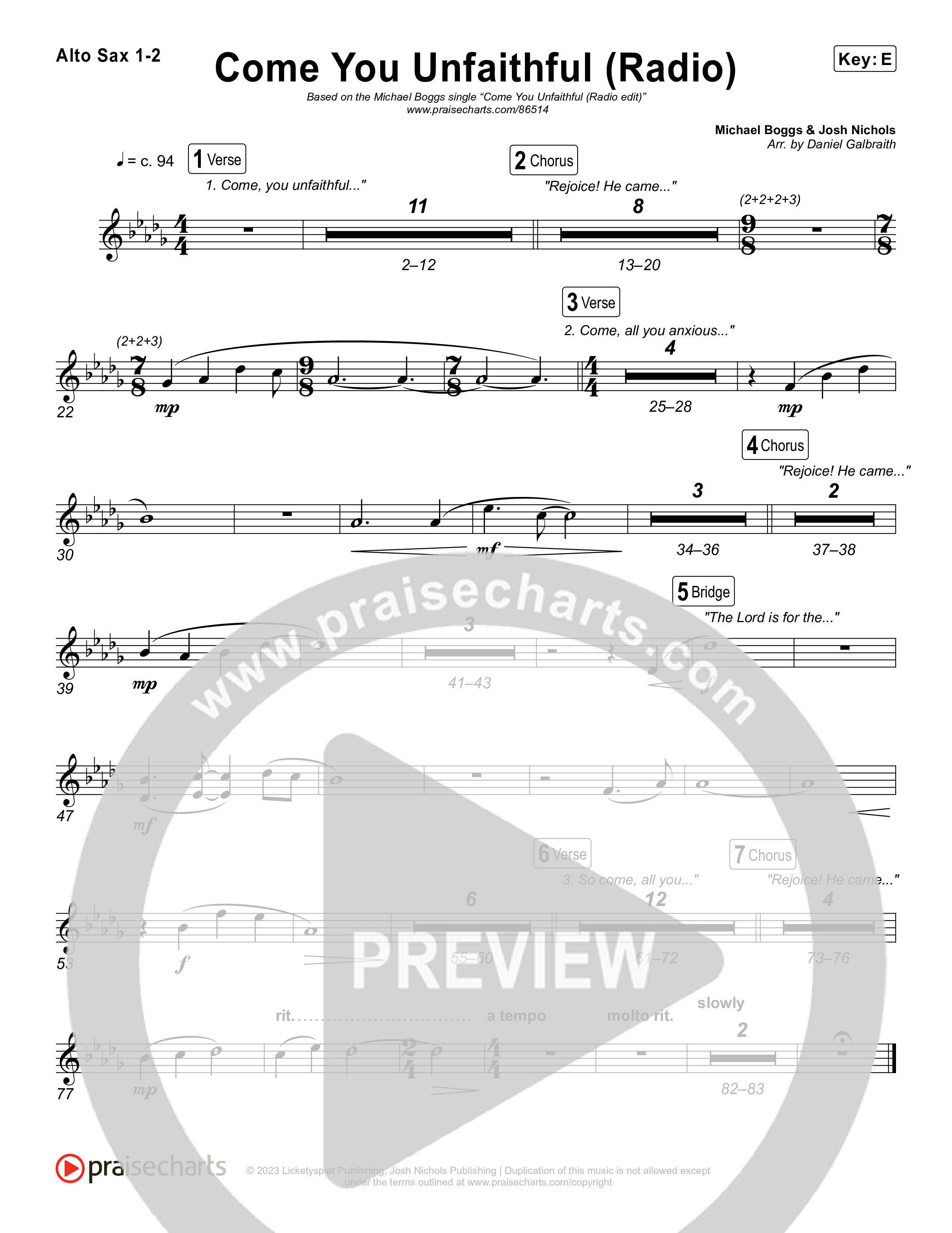 Come You Unfaithful (Radio) Alto Sax 1,2 (Michael Boggs)