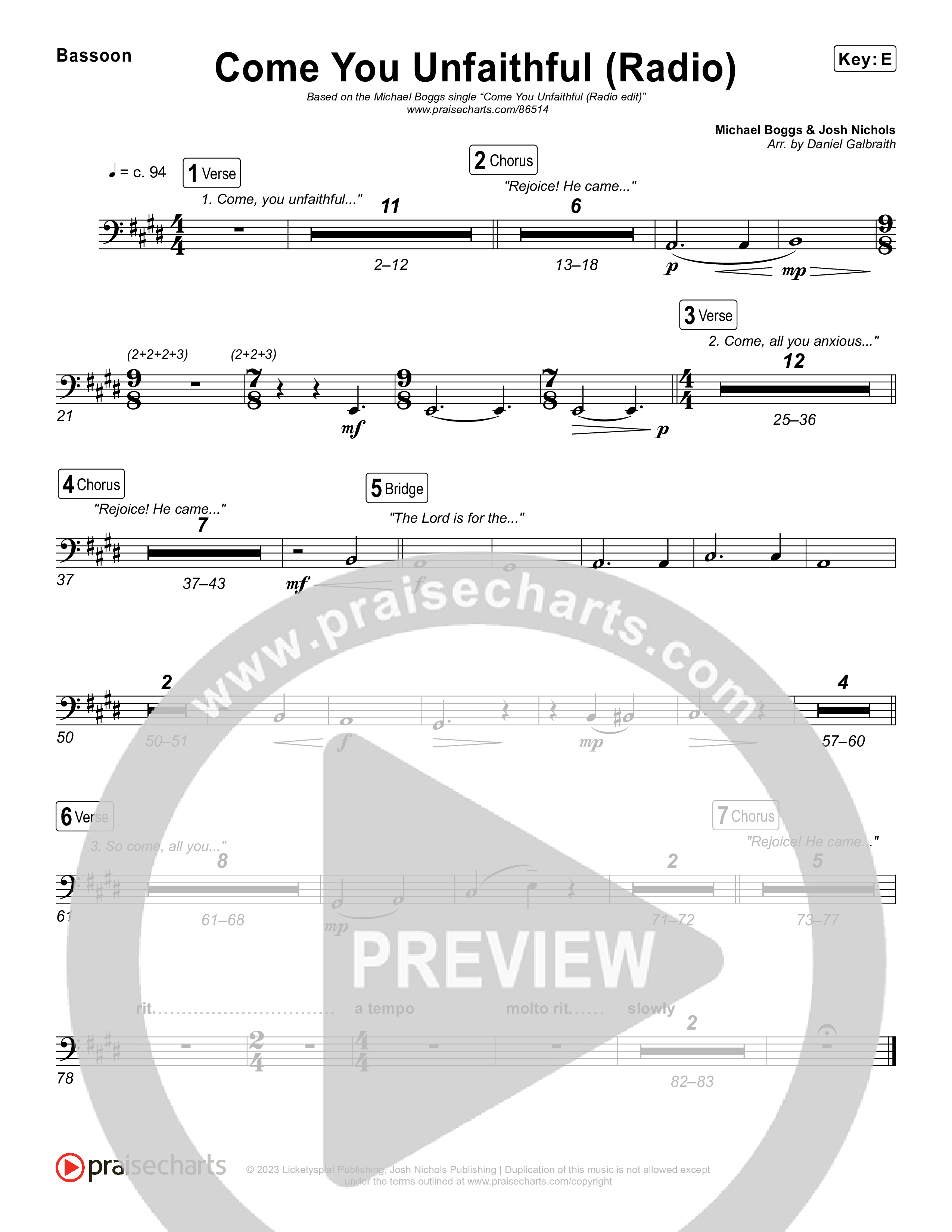 Come You Unfaithful (Radio) Bassoon (Michael Boggs)