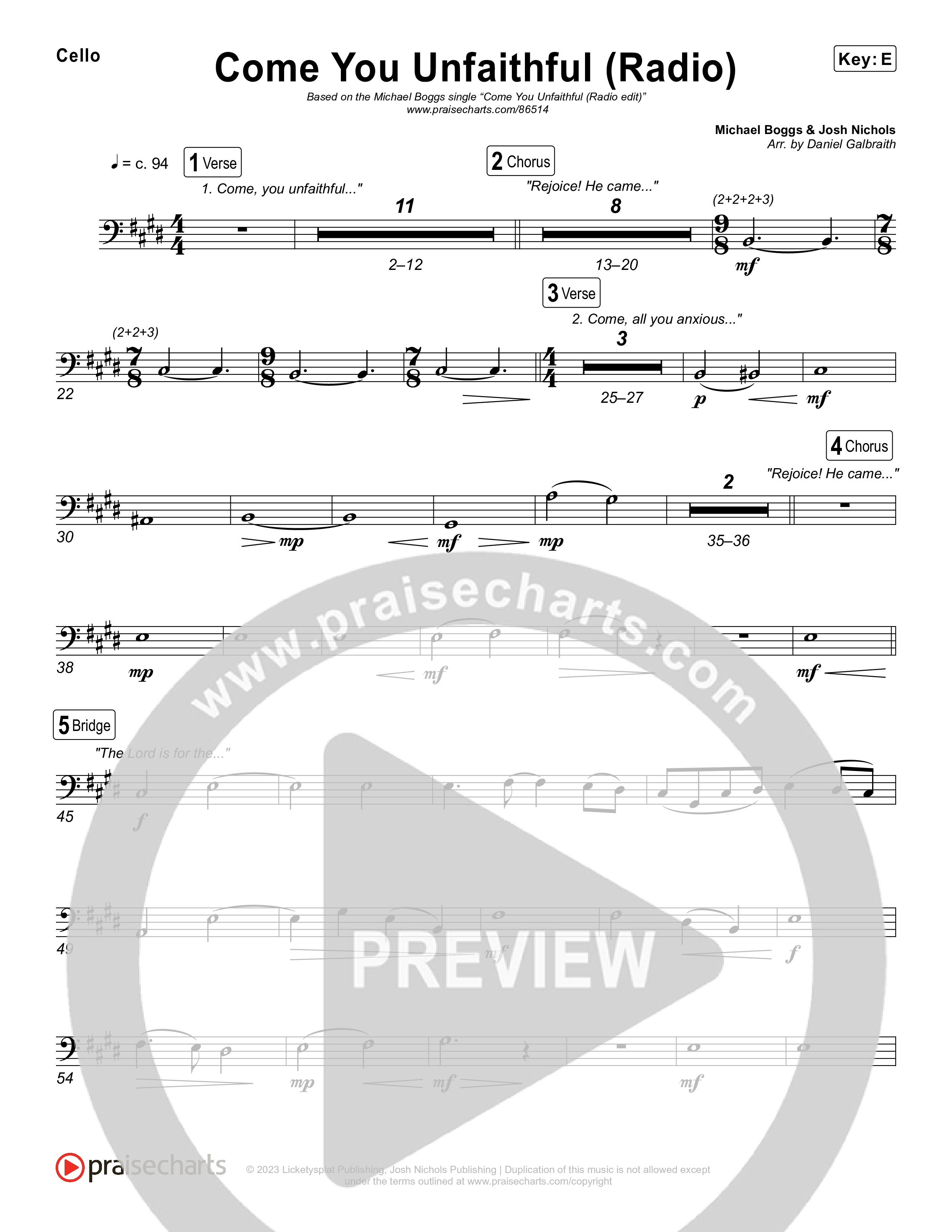 Come You Unfaithful (Radio) Cello (Michael Boggs)