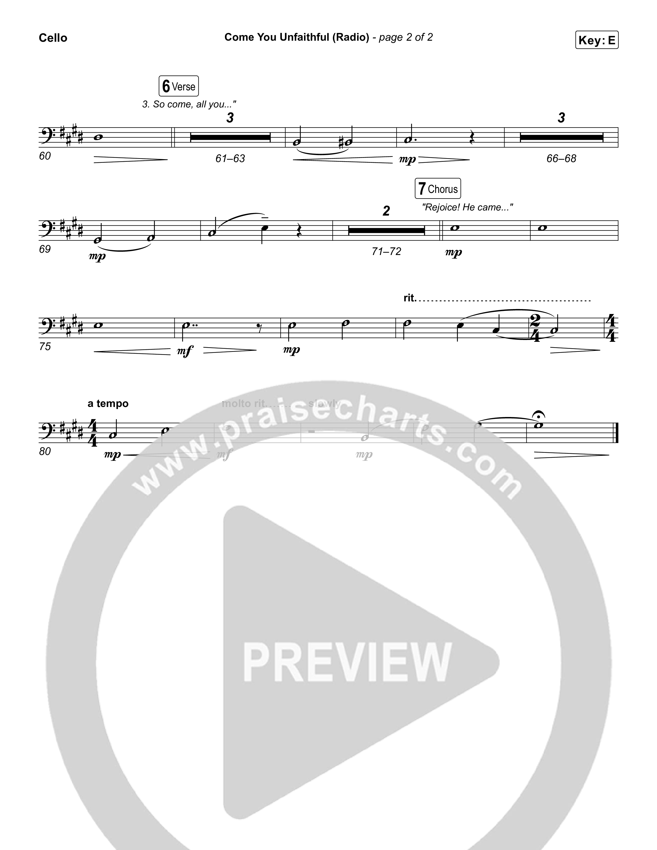 Come You Unfaithful (Radio) Cello (Michael Boggs)