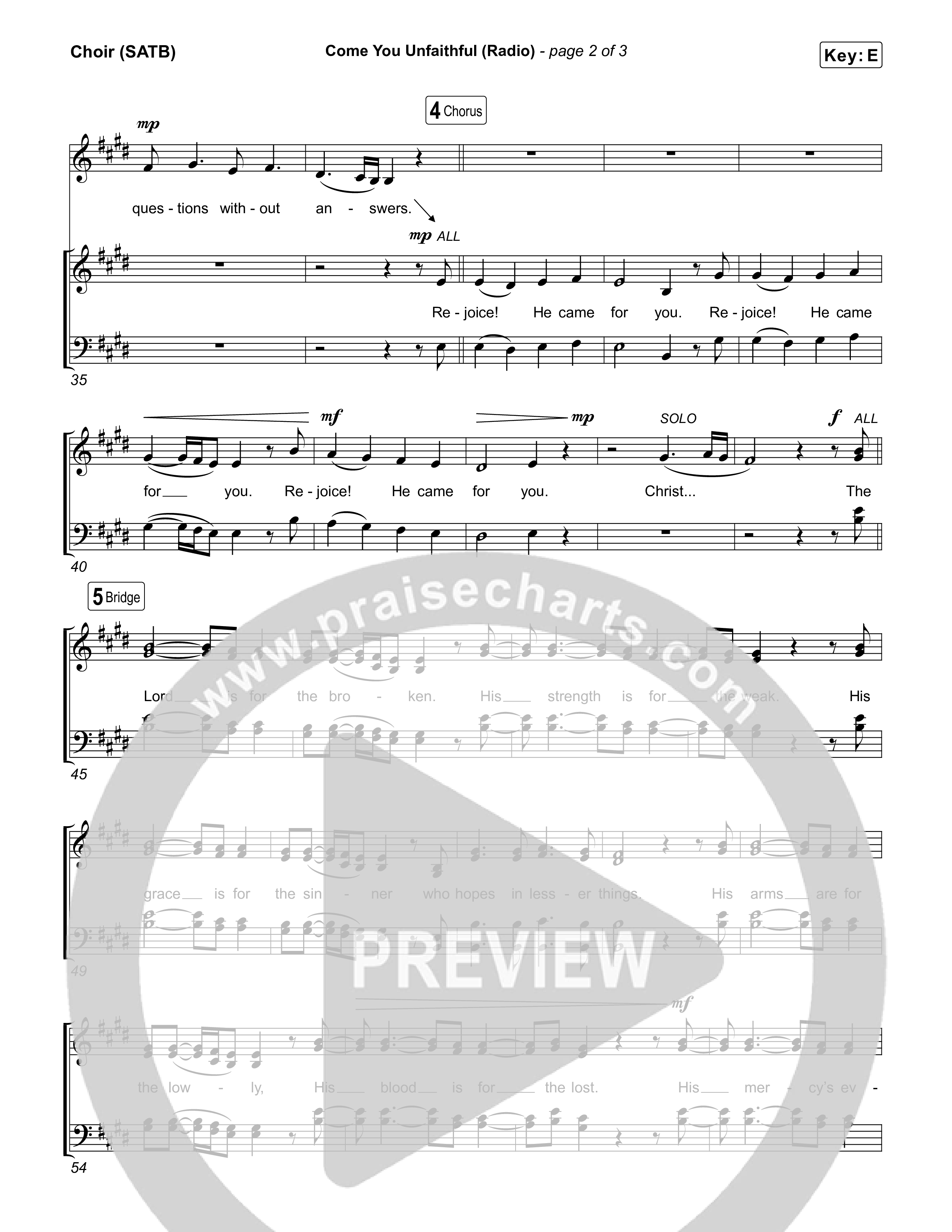 Come You Unfaithful (Radio) Choir Sheet (SATB) (Michael Boggs)