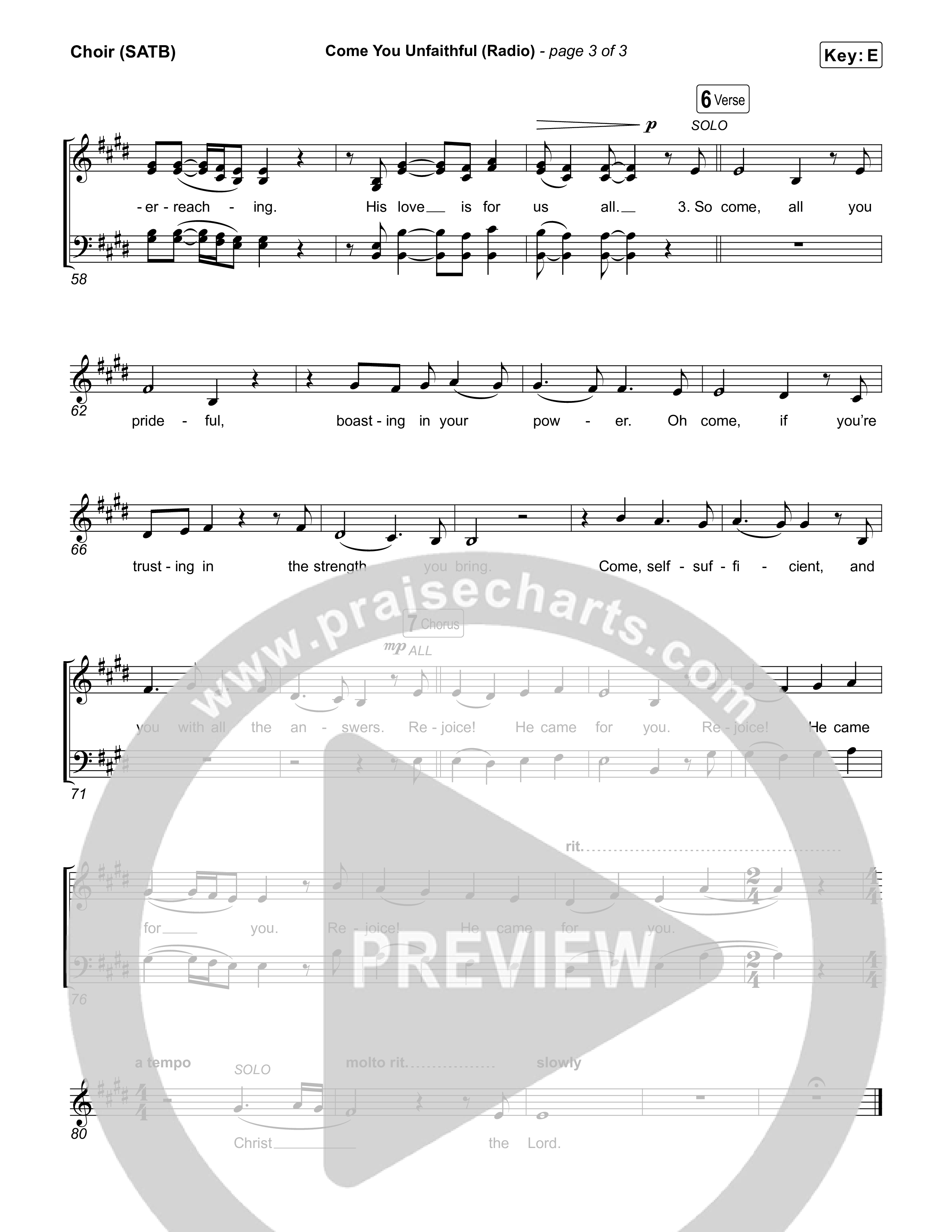 Come You Unfaithful (Radio) Choir Sheet (SATB) (Michael Boggs)