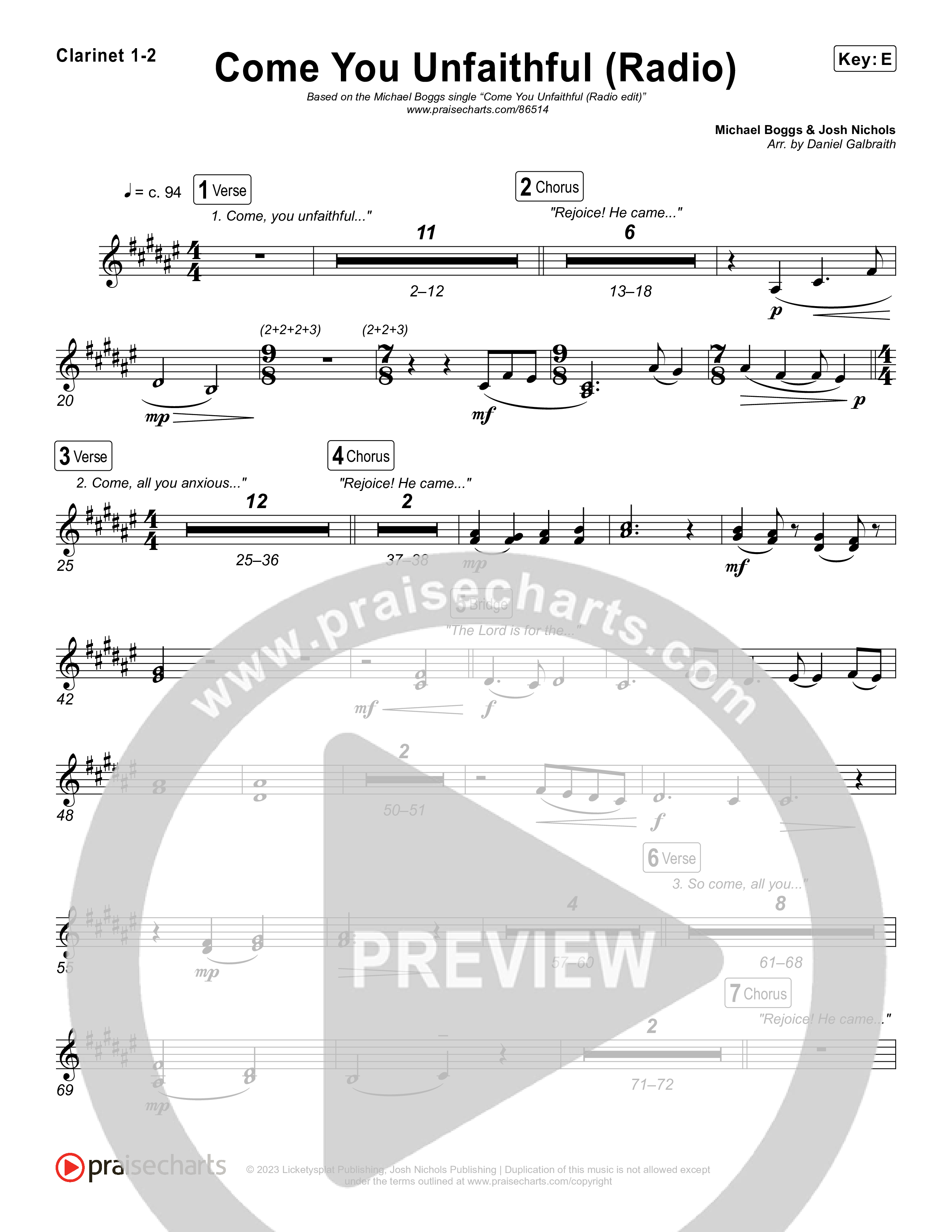 Come You Unfaithful (Radio) Clarinet 1/2 (Michael Boggs)