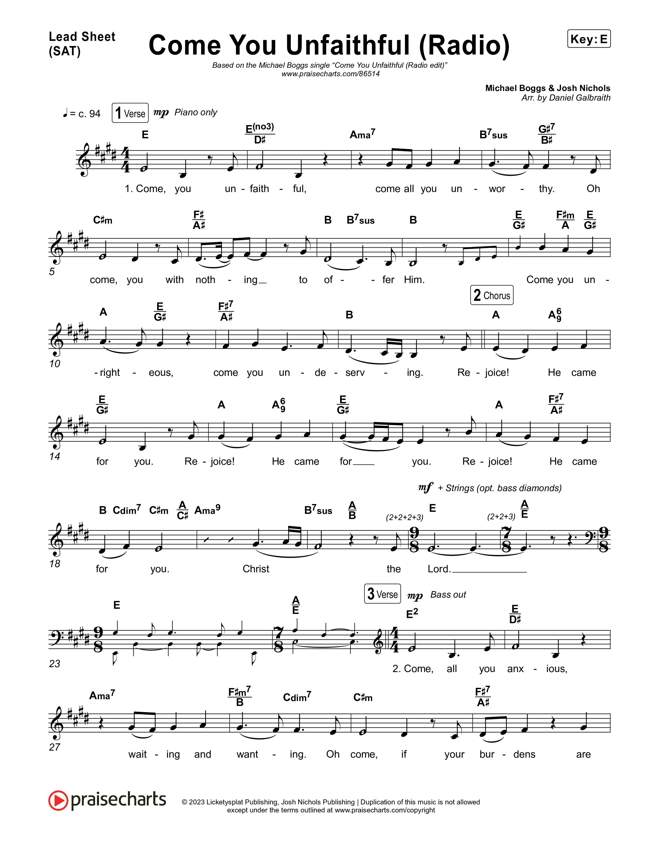 Come You Unfaithful (Radio) Lead Sheet (SAT) (Michael Boggs)