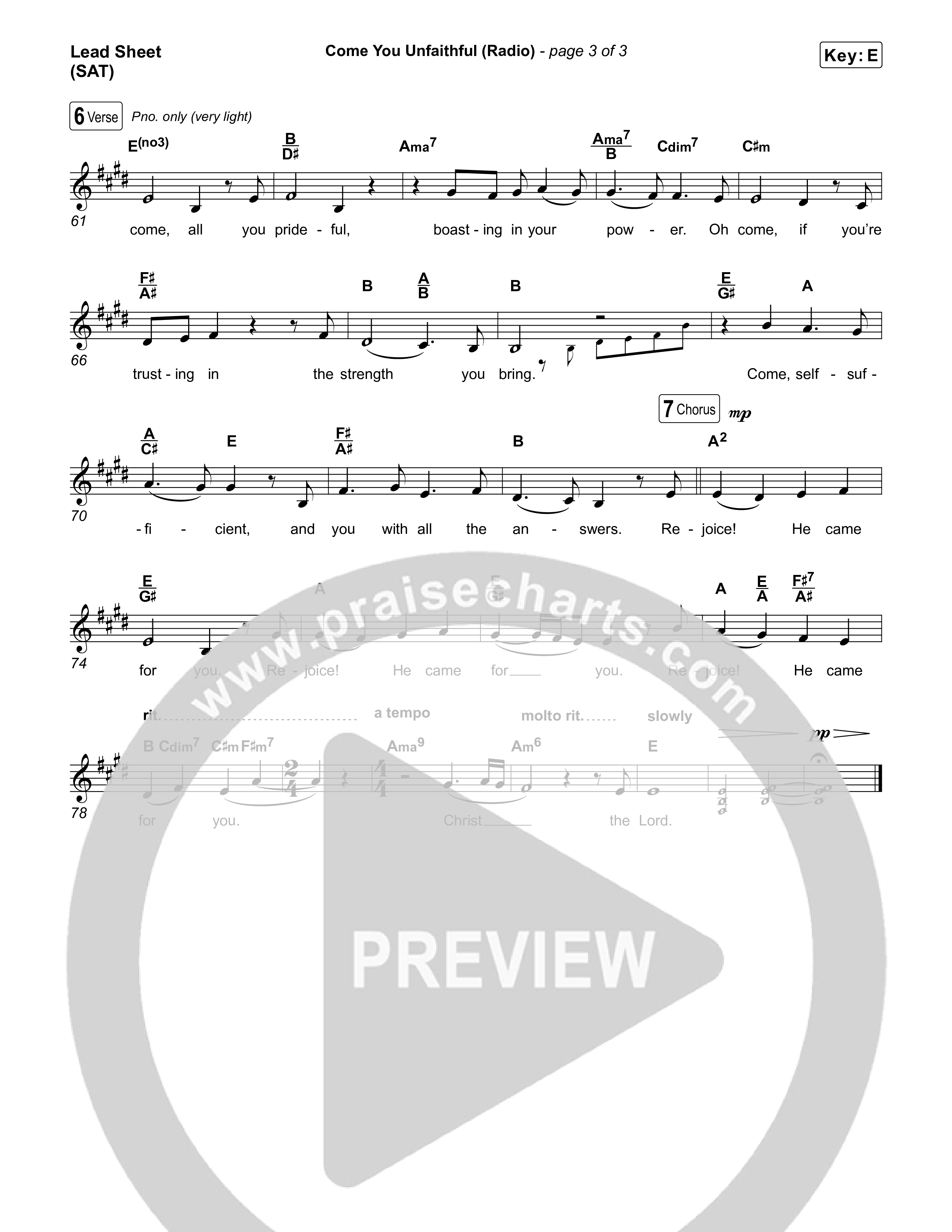 Come You Unfaithful (Radio) Lead Sheet (SAT) (Michael Boggs)