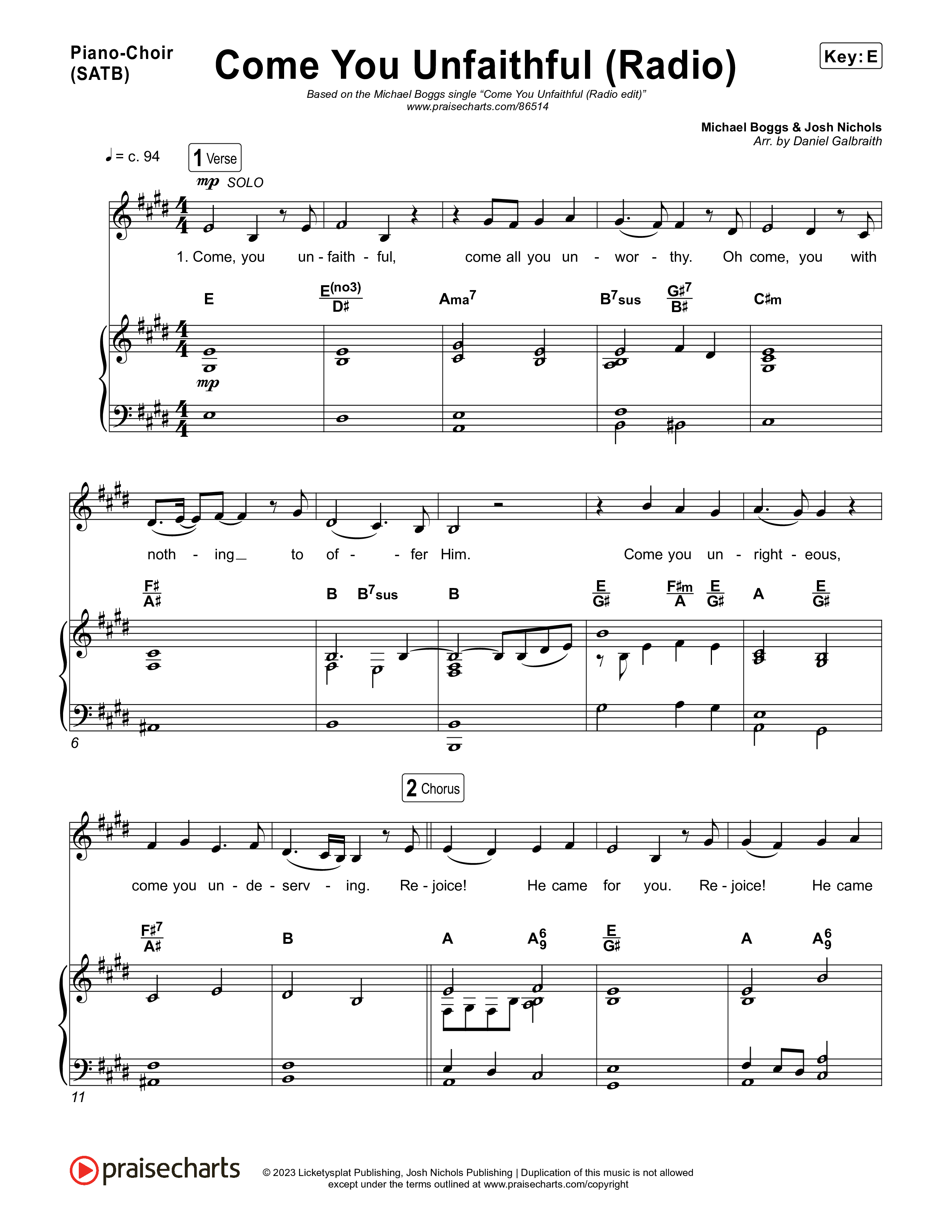 Come You Unfaithful (Radio) Piano/Vocal Pack (Michael Boggs)