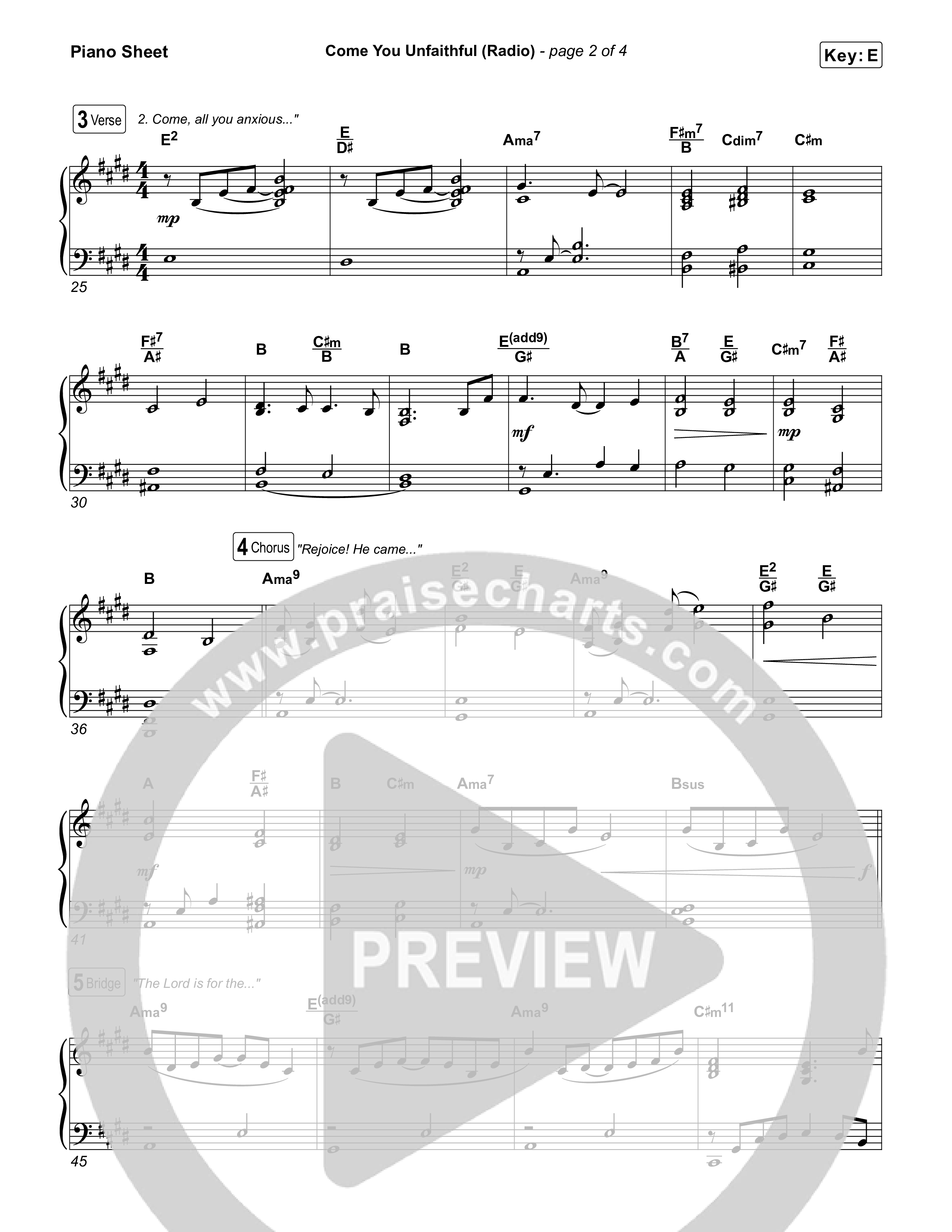 Come You Unfaithful (Radio) Piano Sheet (Michael Boggs)