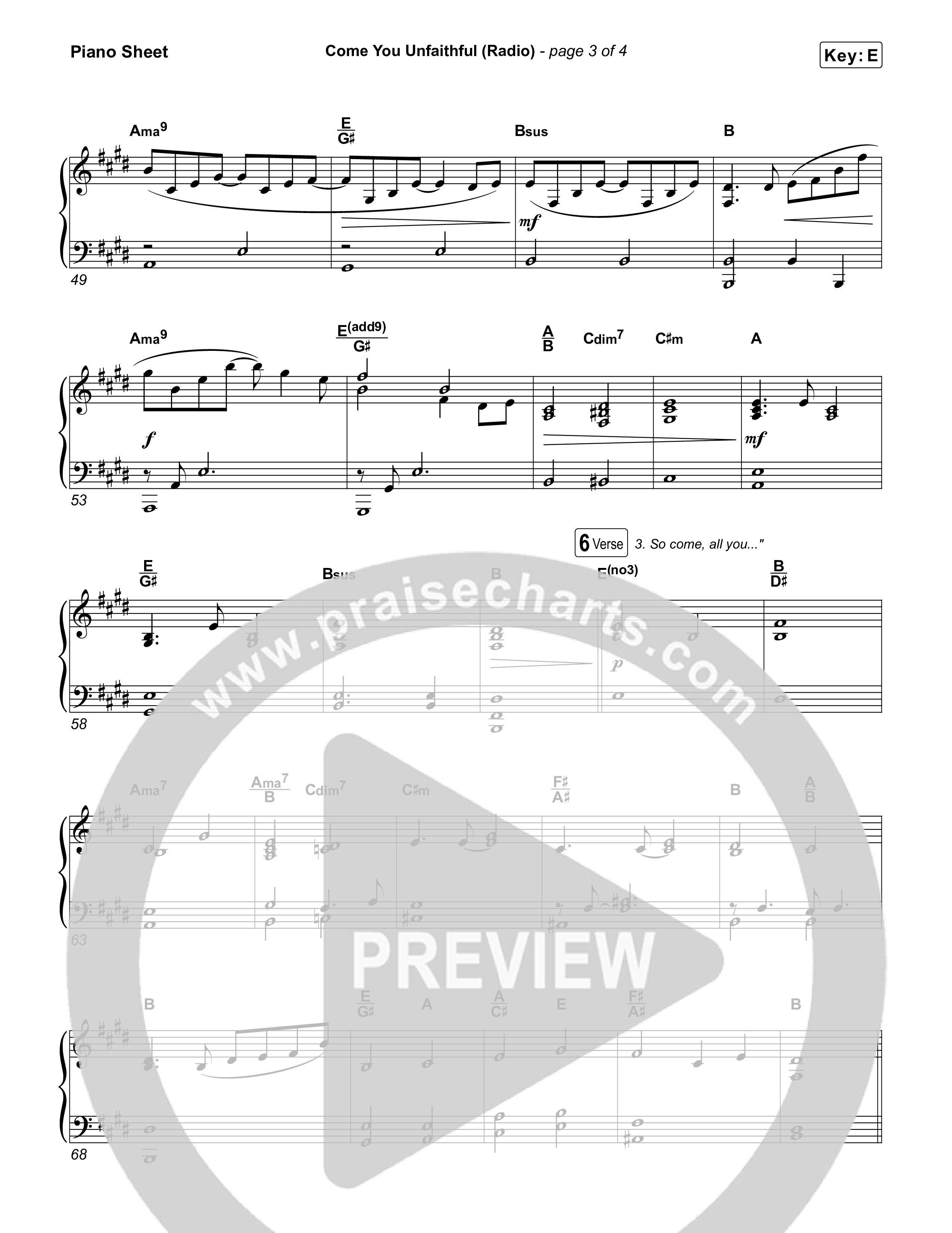 Come You Unfaithful (Radio) Piano Sheet (Michael Boggs)