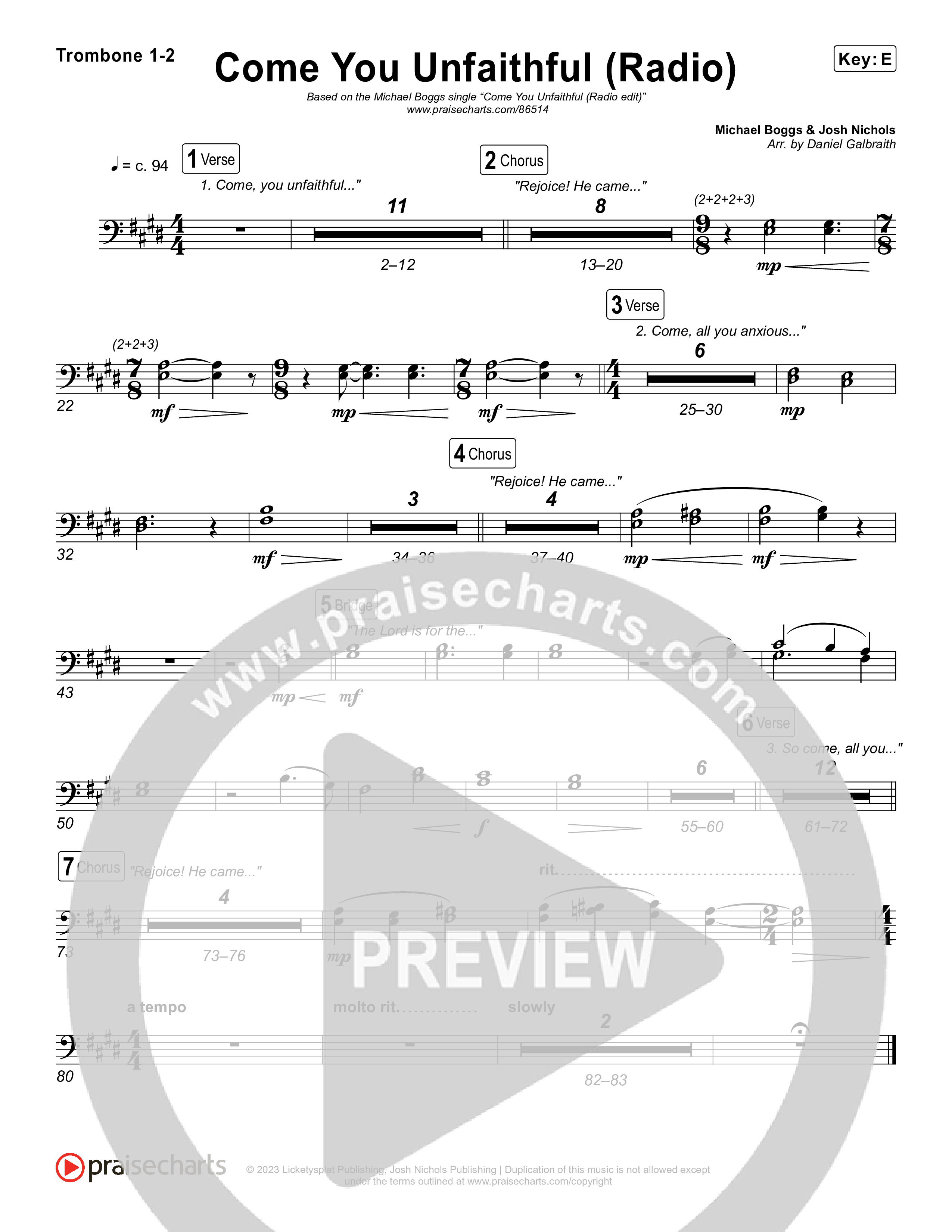 Come You Unfaithful (Radio) Trombone 1/2 (Michael Boggs)