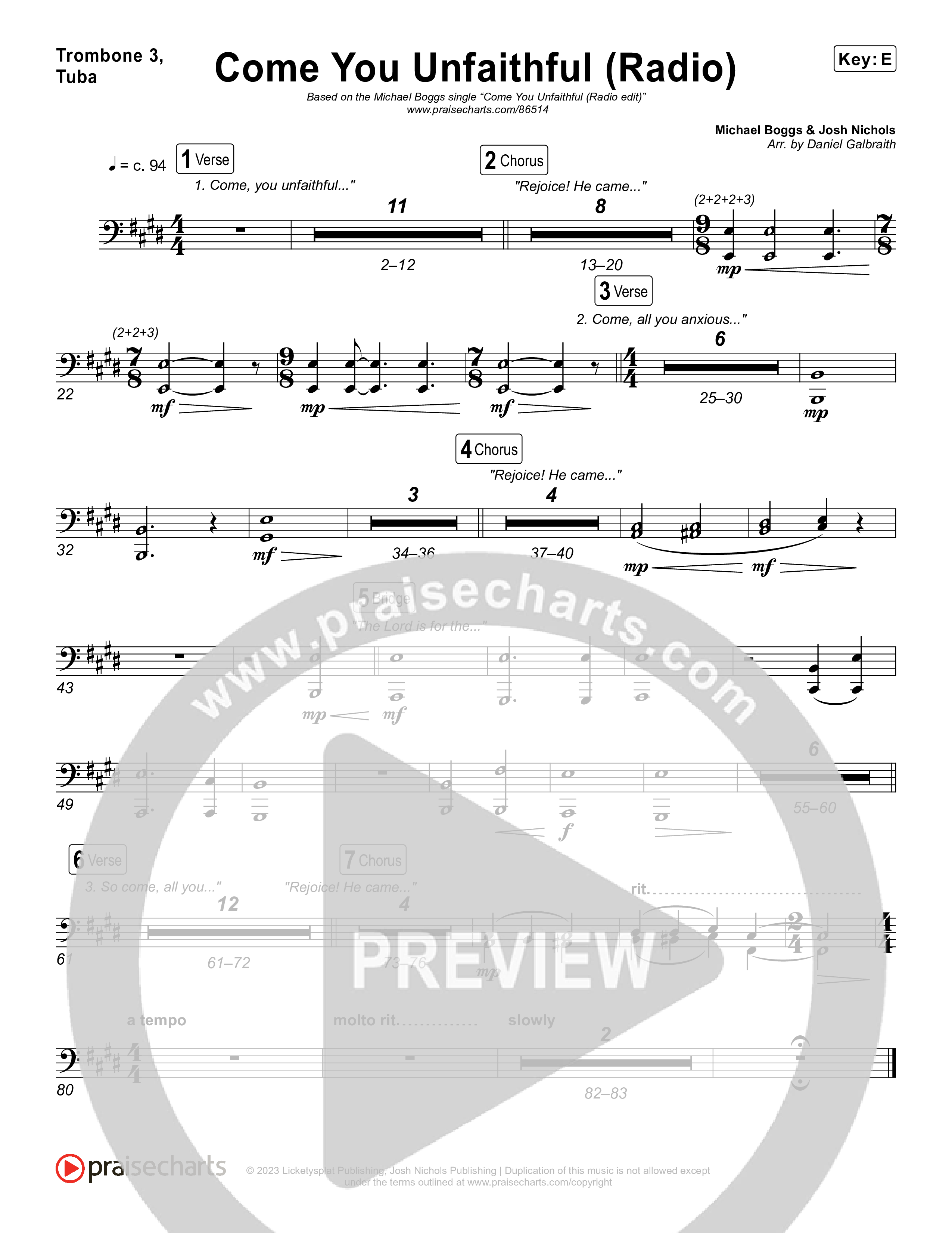 Come You Unfaithful (Radio) Trombone 1,2 (Michael Boggs)